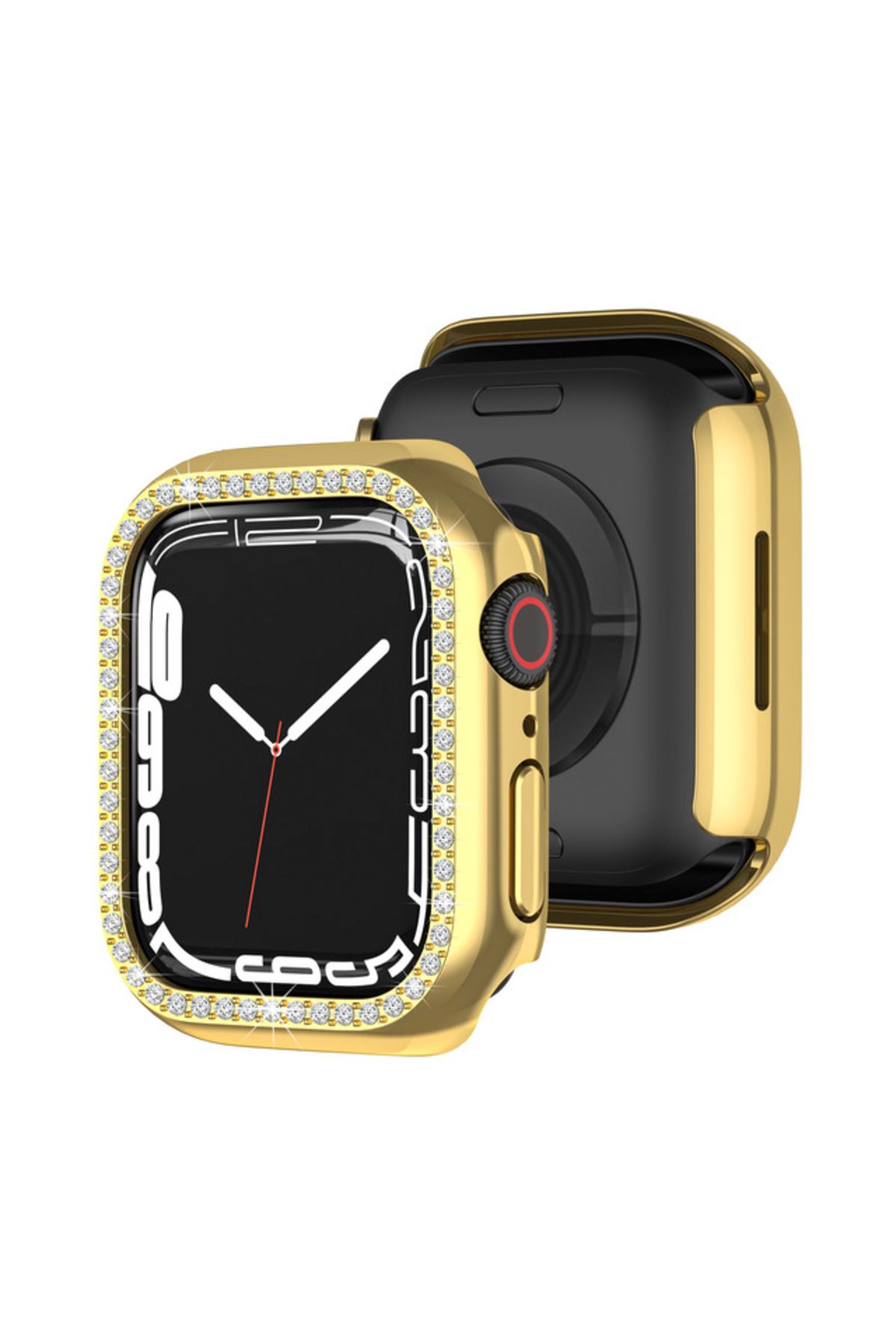 Techmaster Apple Watch 7 45mm Uyumlu Tek Sıra Parlak Taşlı Rubber Kasa Kapak