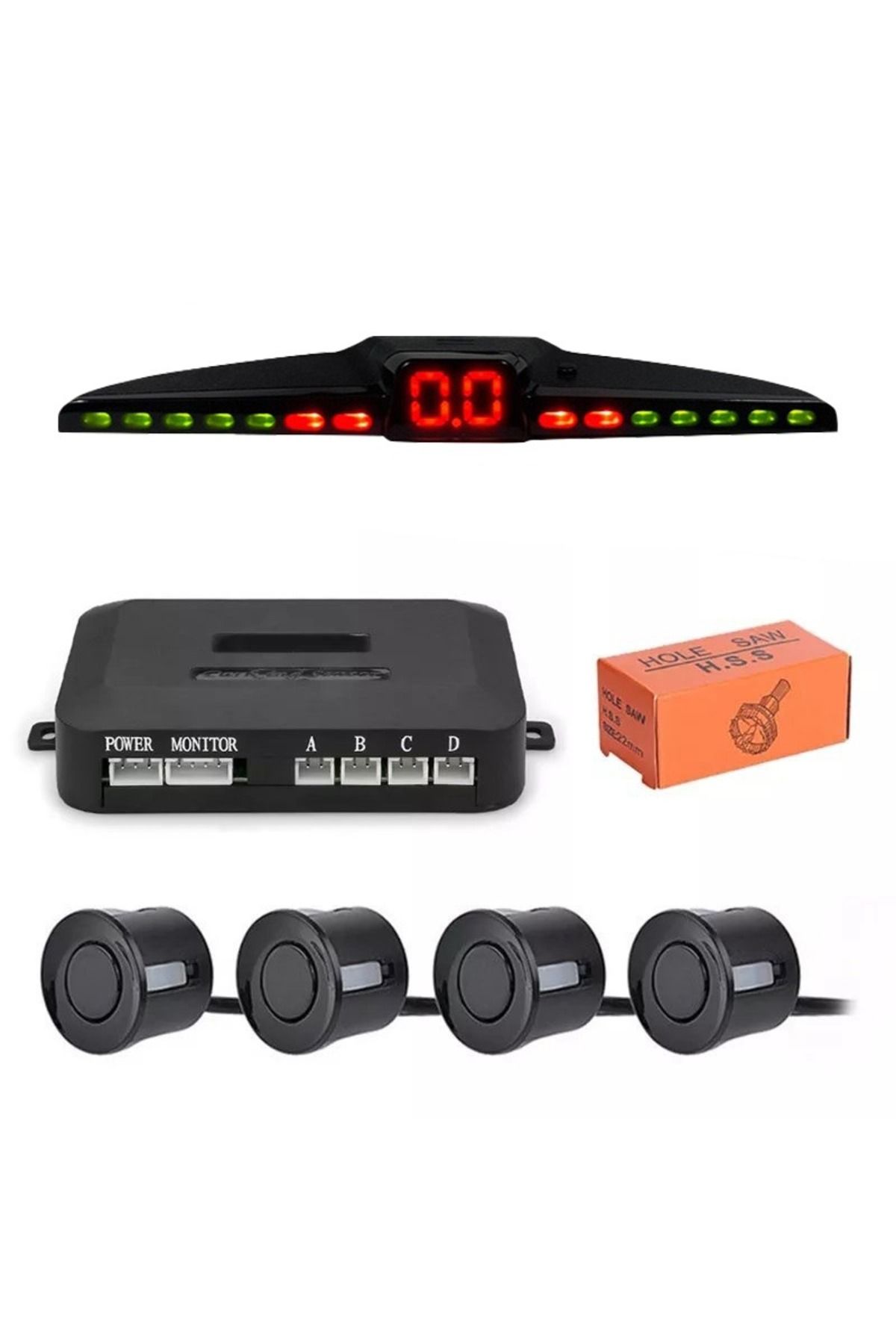 Techmaster Renkli Dijital Ekranlı Araç Park Sensörü Sesli 22mm Siyah PS03