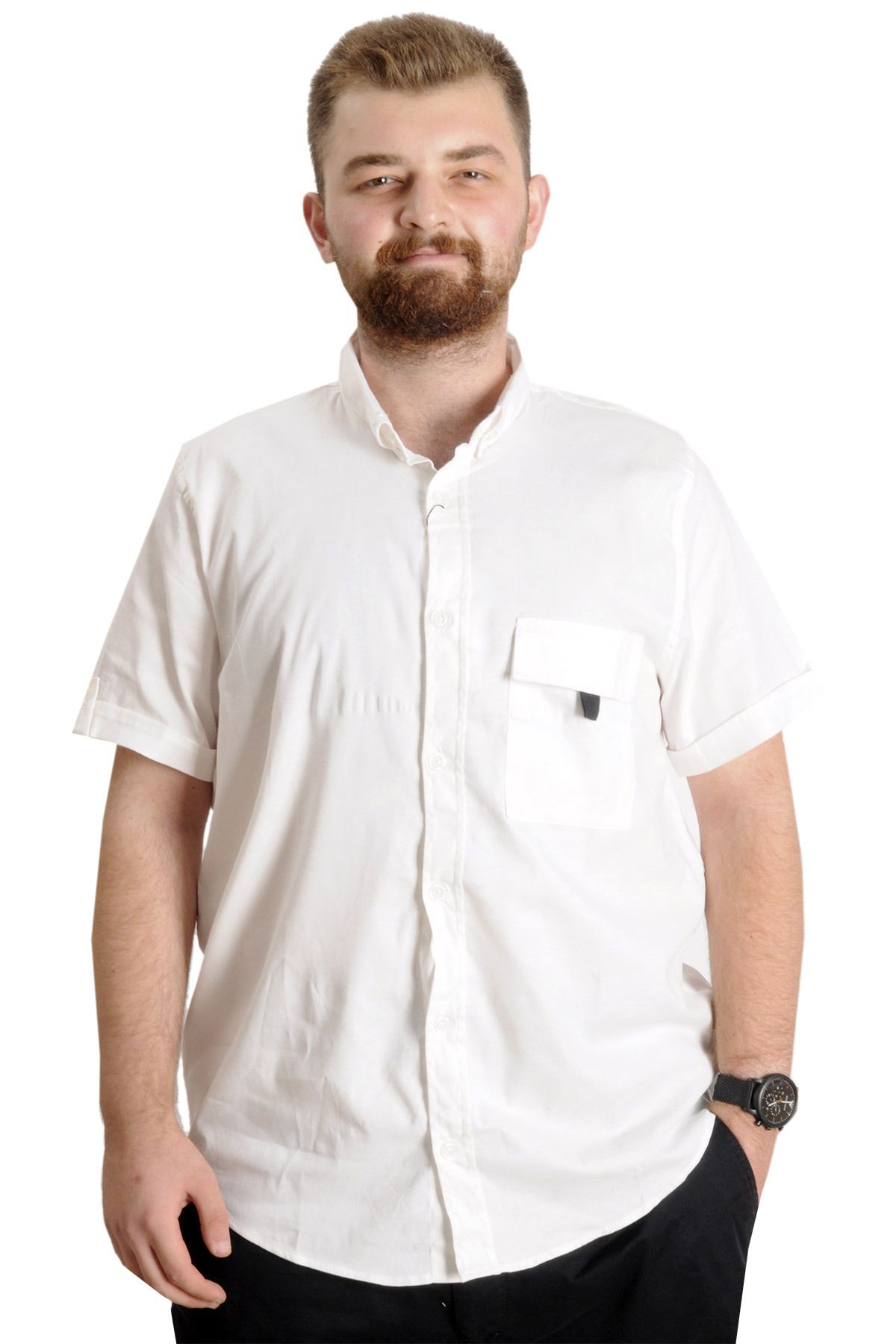 Modexl Mode XL Erkek Gömlek Gabardin Tek Cep 22363 Beyaz