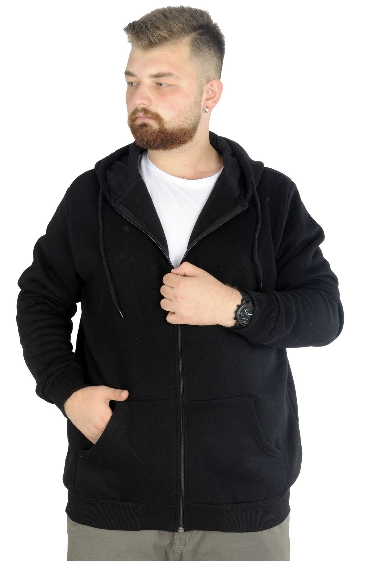 Modexl Mode Xl Erkek Sweatshirt Kapşonlu Zippered Basic 20543 Siyah