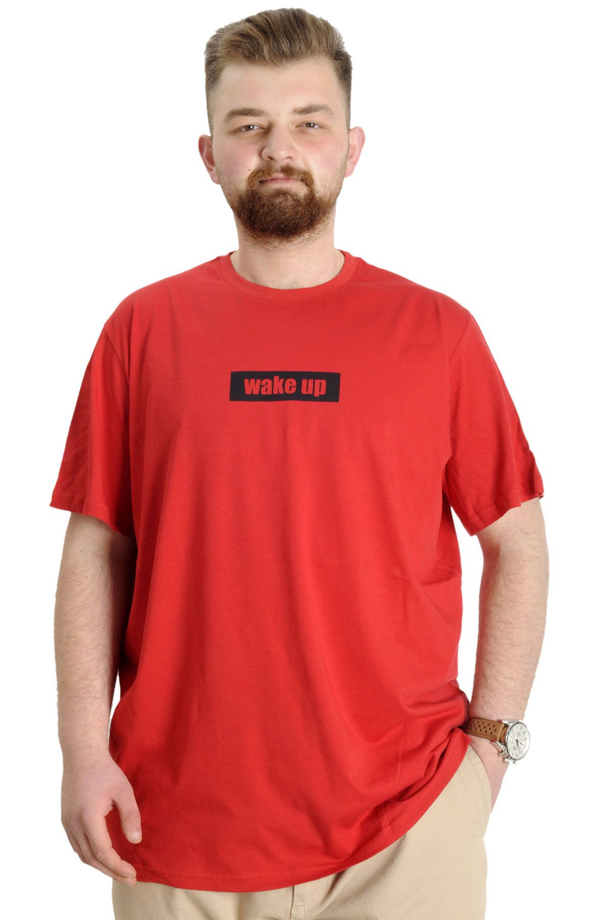 Modexl Mode Xl Büyük Beden Erkek T-shirt Keep The Glow 23149 Kırmızı