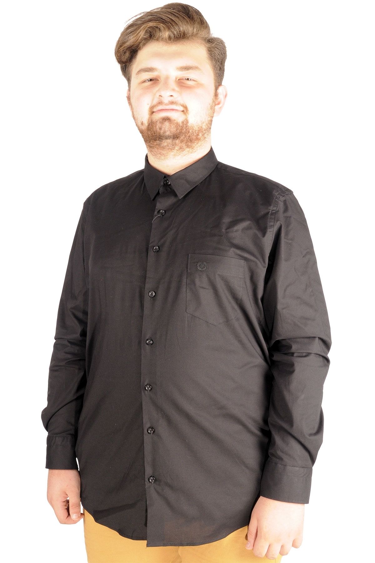 Modexl Mode Xl Büyük Beden Erkek Klasik Cepli Gömlek Likralı 20350 Siyah