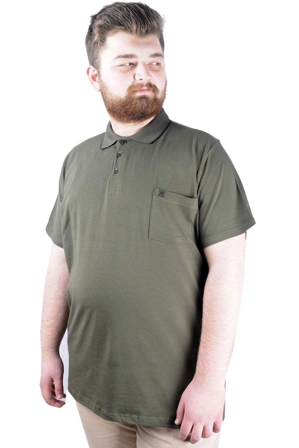 Modexl Mode Xl Büyük Beden T Shirt Polo Likralı Süprem Cepli 21558 Haki