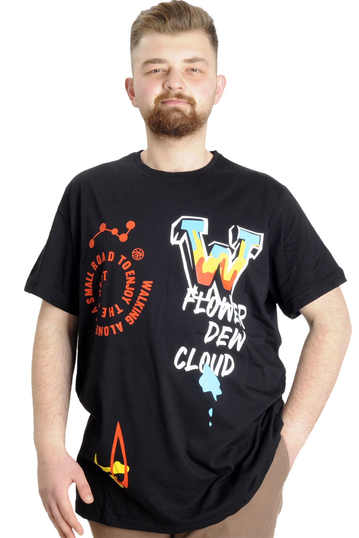 Modexl Mode Xl Büyük Beden Erkek T-shirt Dew Cloud 23145 Siyah