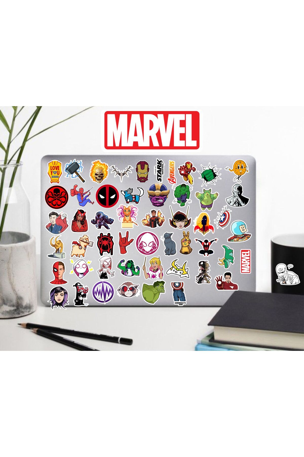 BENİMSER REKLAM Marvel Comics Defter Suluk Laptop Notebook Tablet Telefon Kılıf Sticker Seti