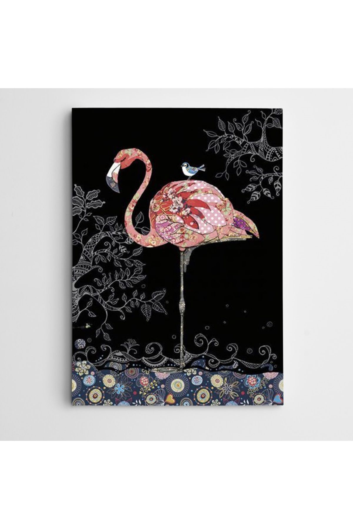 artefoni Flamingo ve Serçe Modern Sanat Dekoratif Dev Boyut Kanvas Tablo 100 x 140 CM