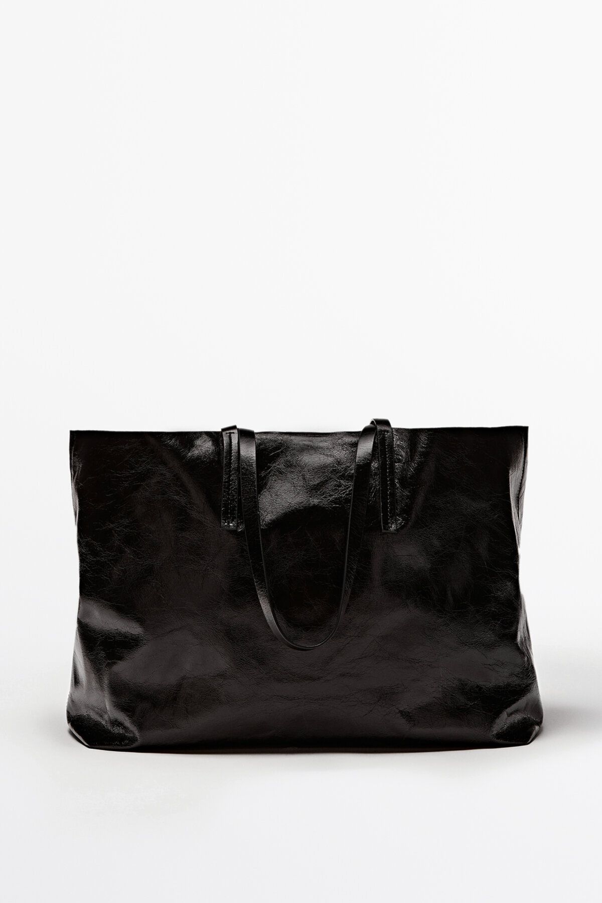 Massimo Dutti Çatlak görünümlü deri tote çanta