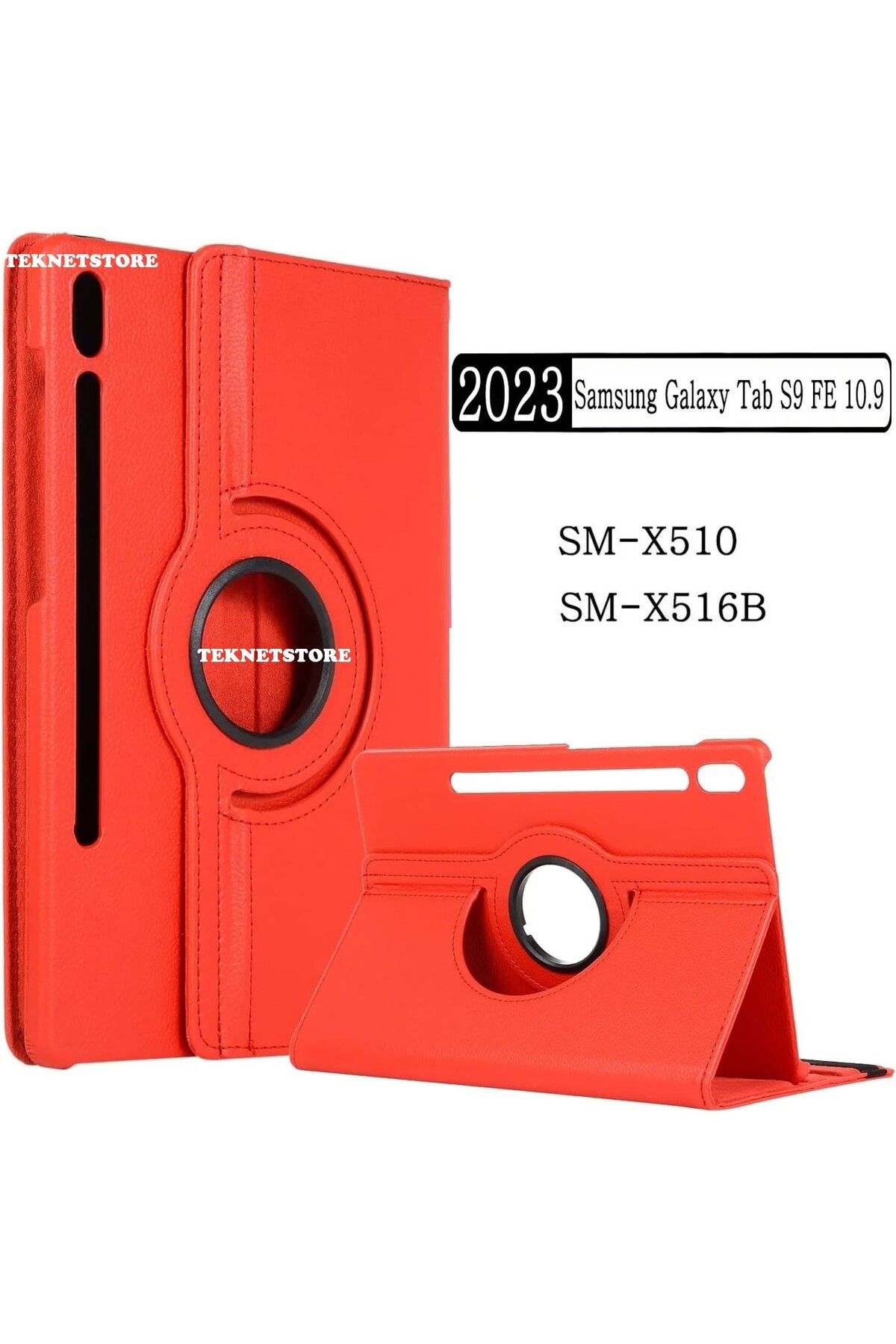 TEKNETSTORE Samsung Galaxy Tab S9 FE 10.9 Inç Tablet Uyumlu Kılıf 360° Dönebilen Deri Leather New Style Case