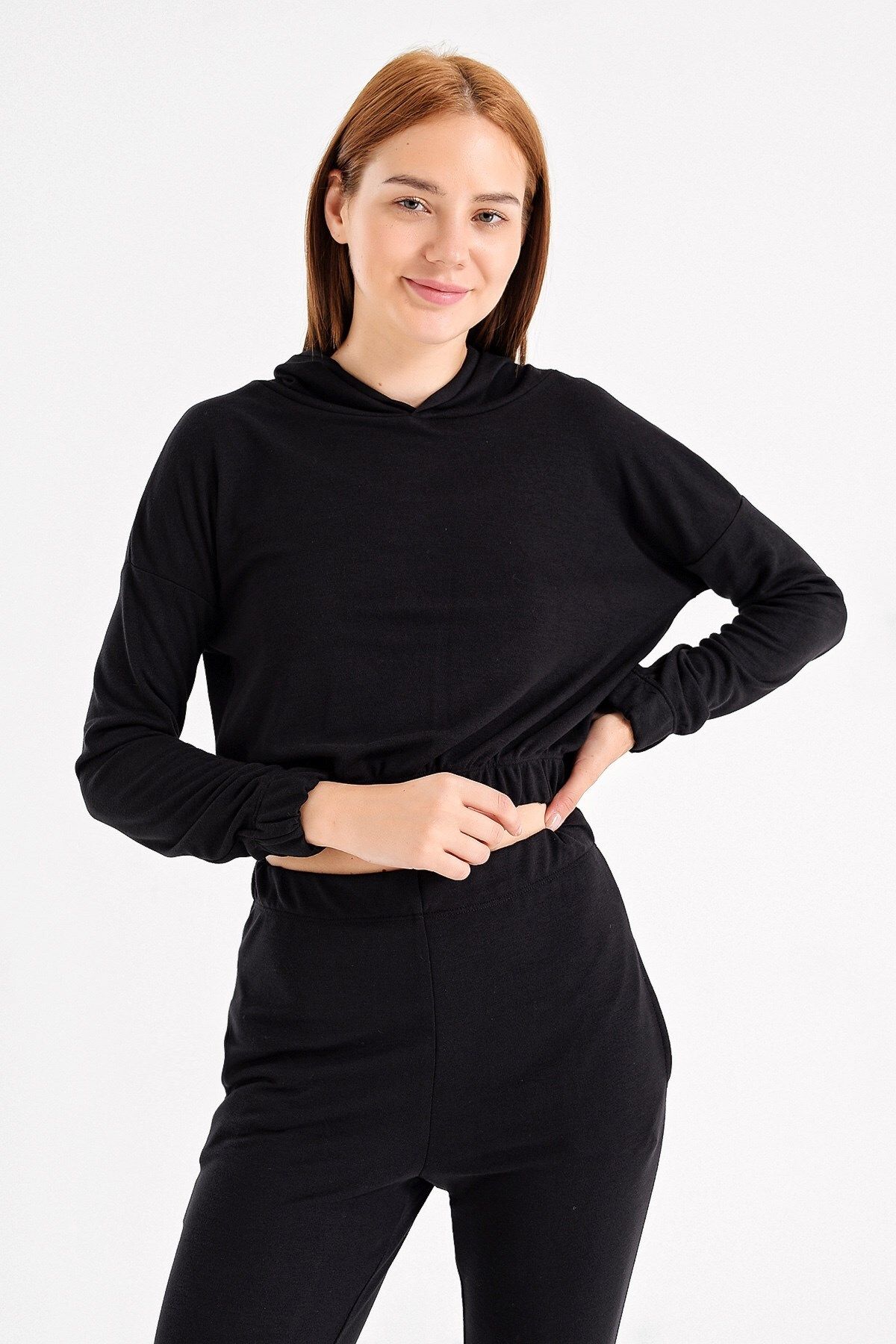 Jument Lastikli Kapüşonlu Basic Sweatshirt-siyah