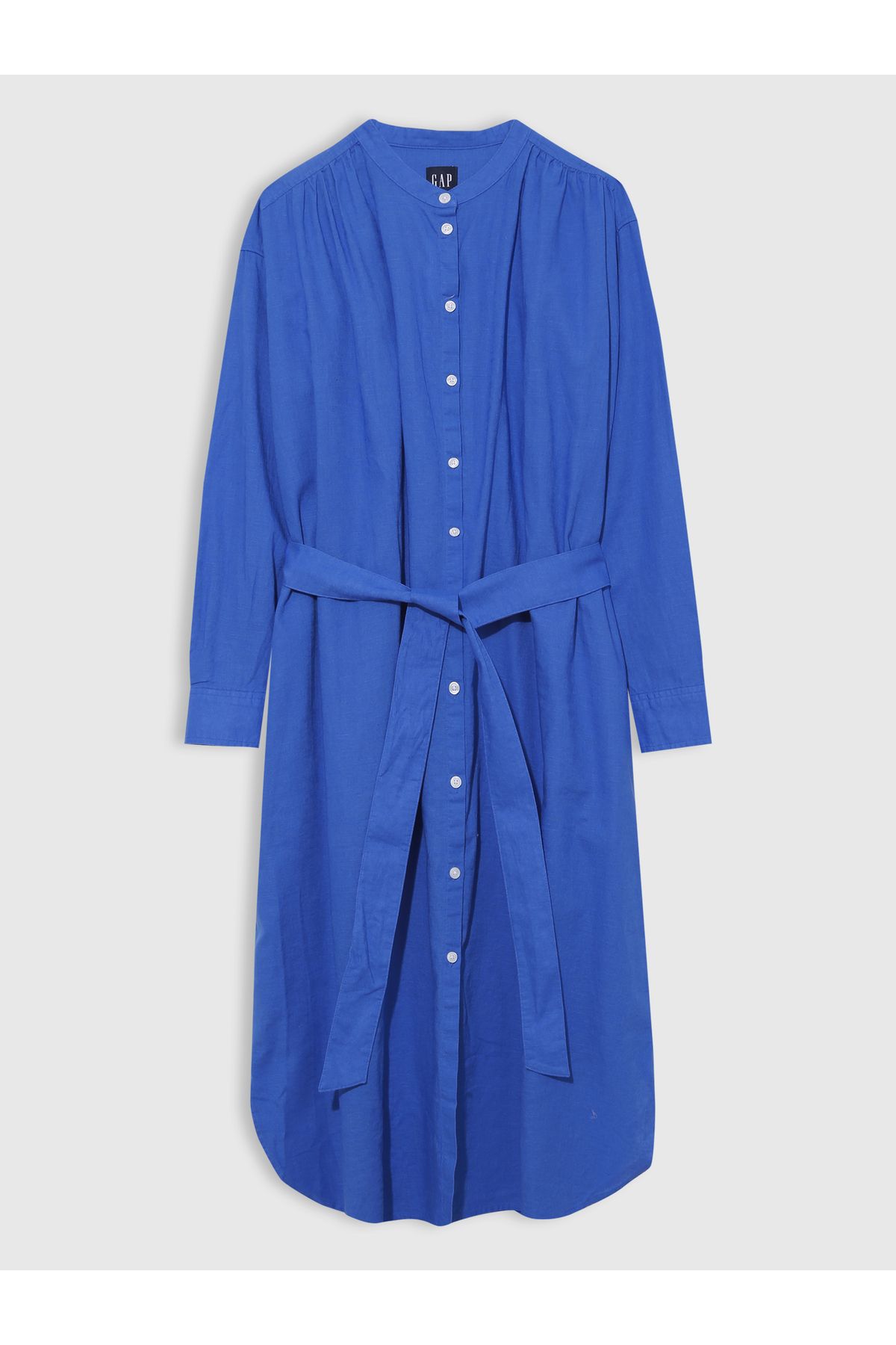 GAP Kadın Mavi Keten Midi Gömlek Elbise