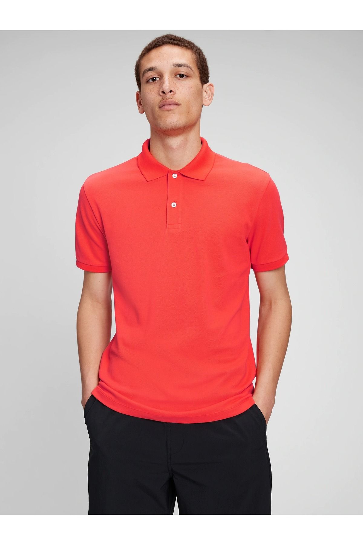 GAP Erkek Kırmızı Pique Kısa Kollu Polo T-shirt