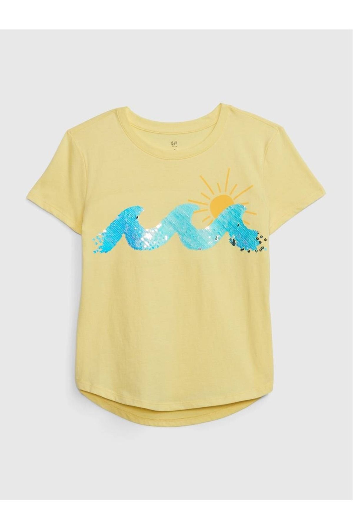 GAP Kız Çocuk Sarı Pullu Flippy Grafikli T-shirt