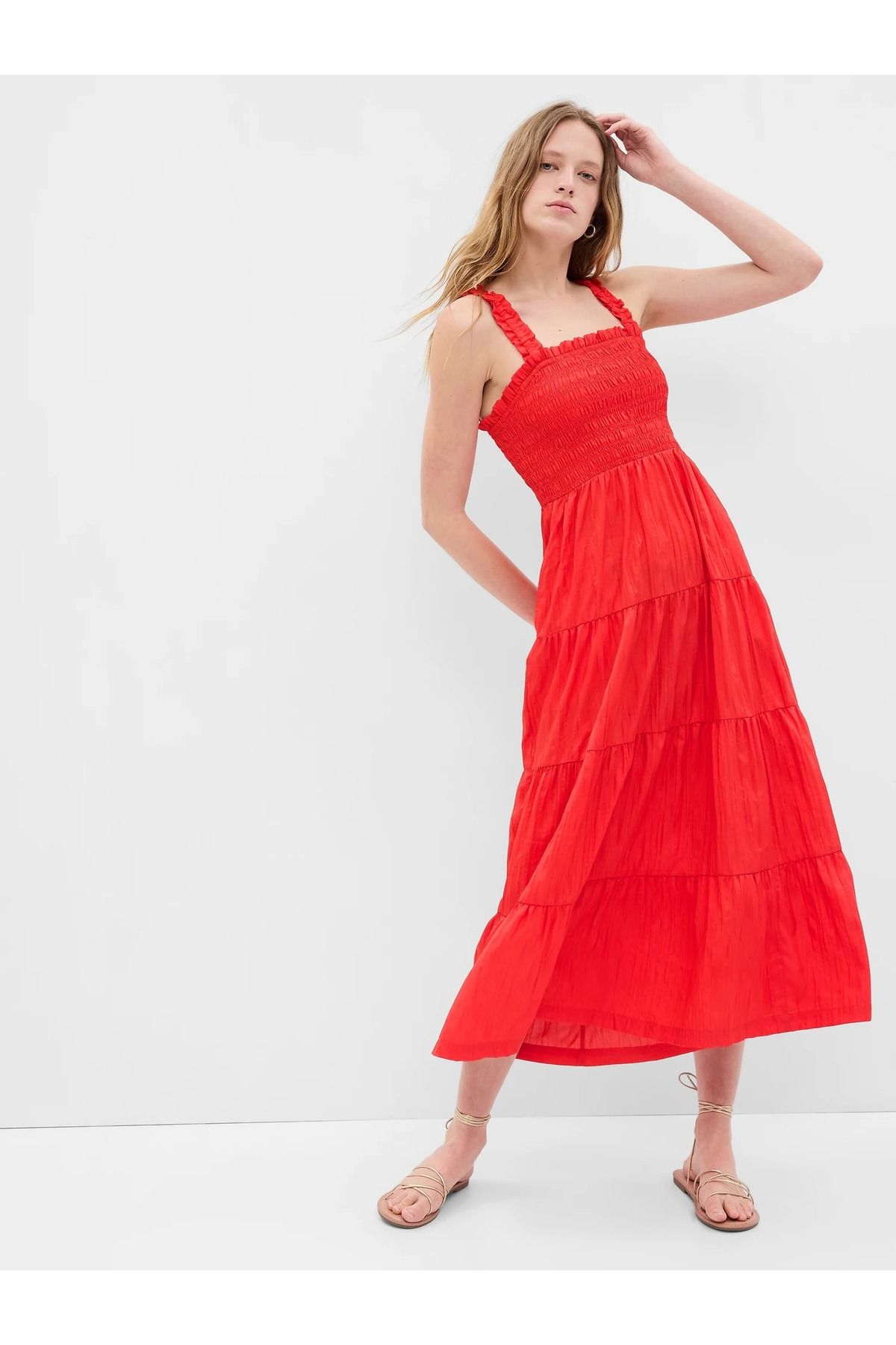 GAP Kadın Kırmızı Büzgülü Maxi Elbise