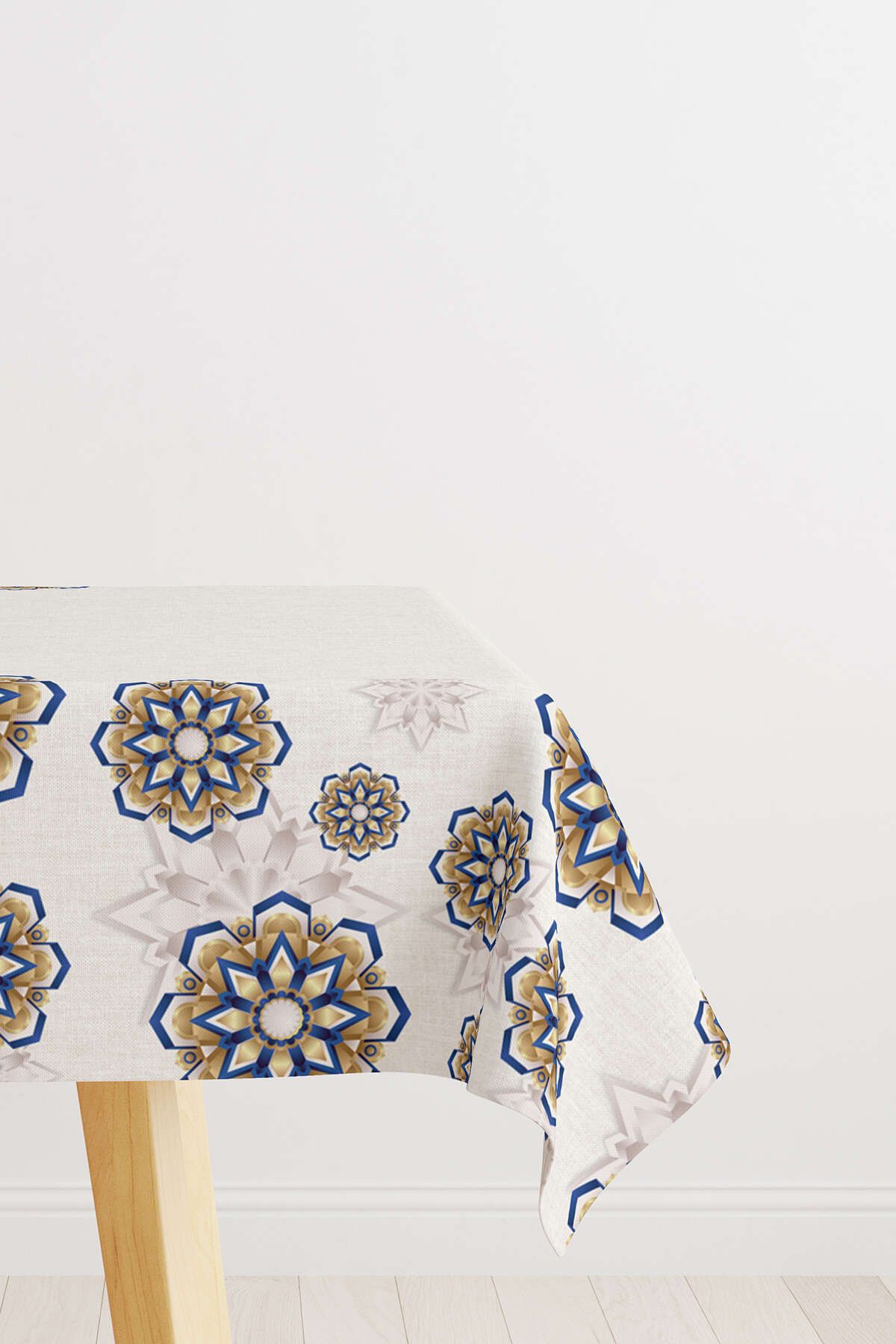 Cango Home Kahverengi Mavi Ramazan Temalı Dekoratif Desenli Dijital Baskılı Masaörtüsü Cgh1316-ms