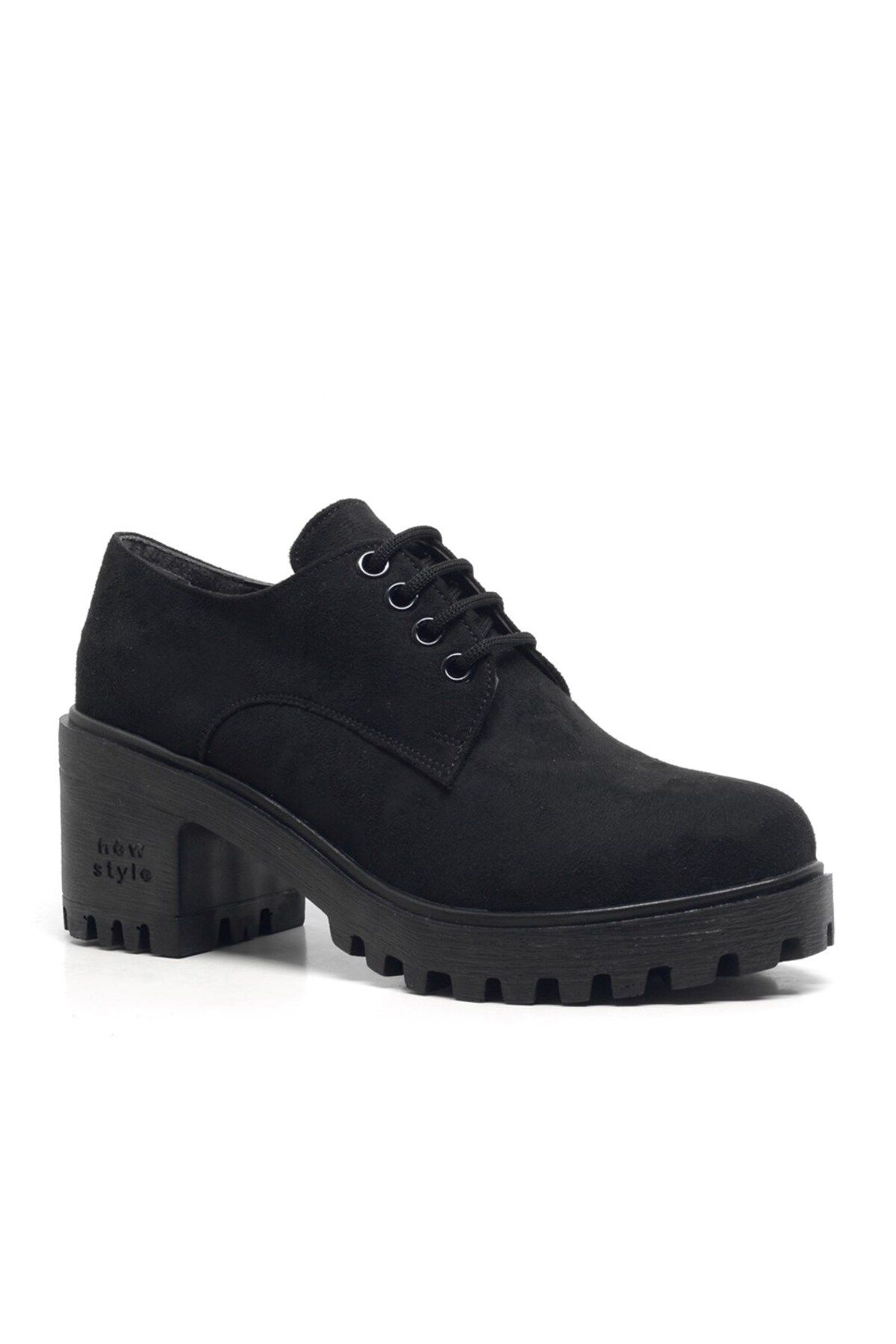 Shoes Center Siyah Süet Bağcıklı Topuklu Oxford Kadın Ayakkabı