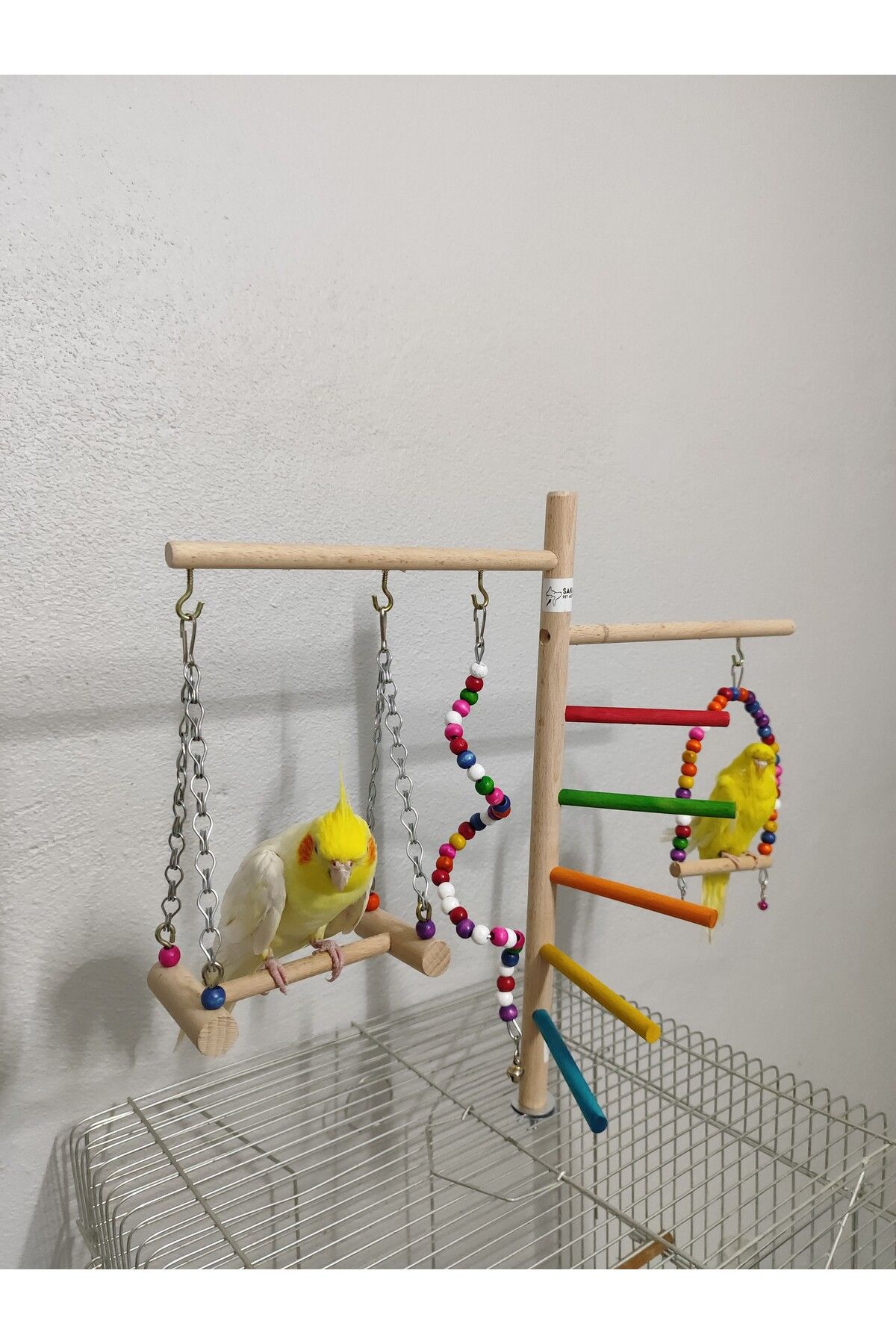 SAKAPET Muhabbet Kuşu Sultan Papağanı Kafes Üstü Tünekli Dev Kuş Eğlence Platformu