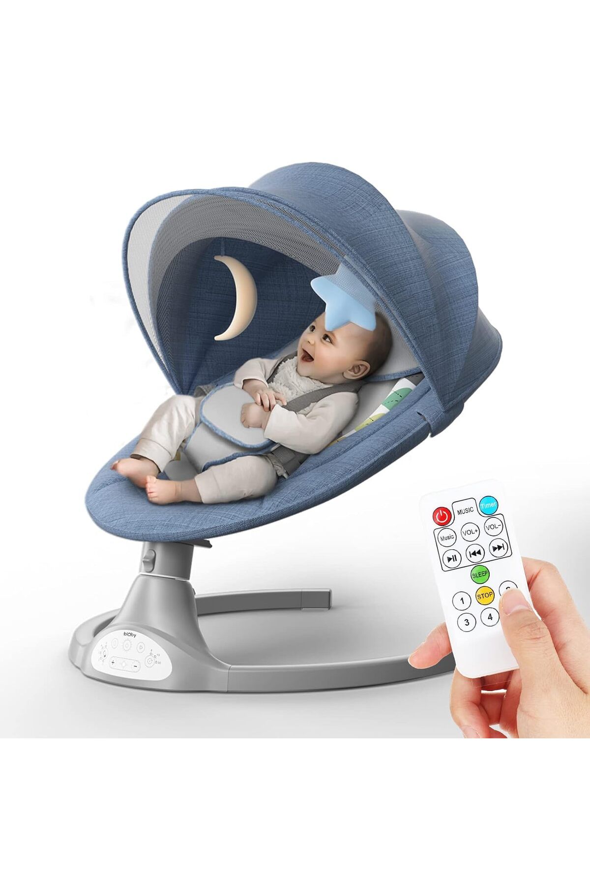 Bioby Elektrikli bebek salıncağı,5 hareket hızı, 3 oturma pozisyonu, Bluetooth salıncak