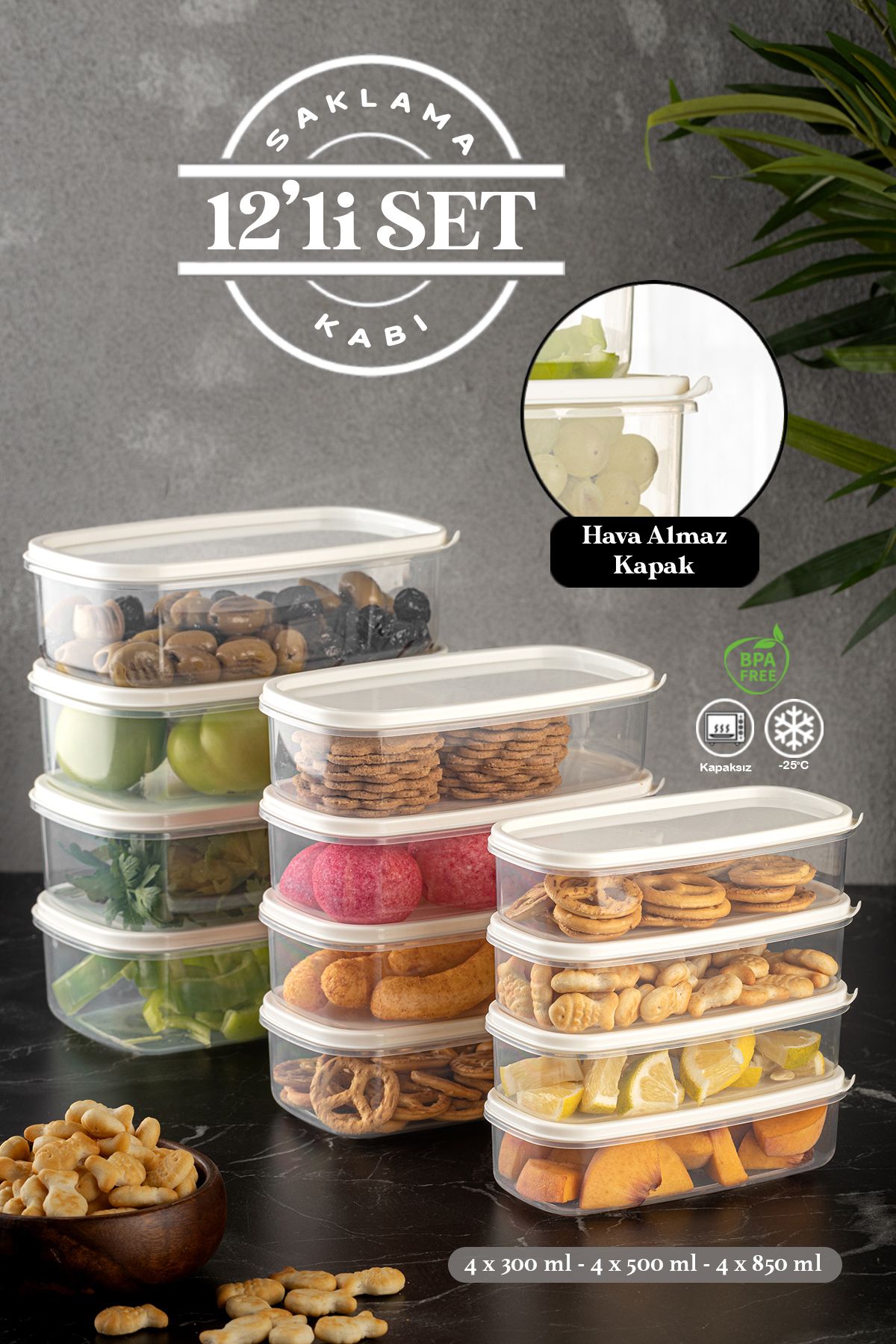 Meleni Home 12'li Smart Sweet Box Saklama Kabı - Şeffaf Kahvaltılık Erzak Kabı Baharatlık 4x(300-500-850 ml)