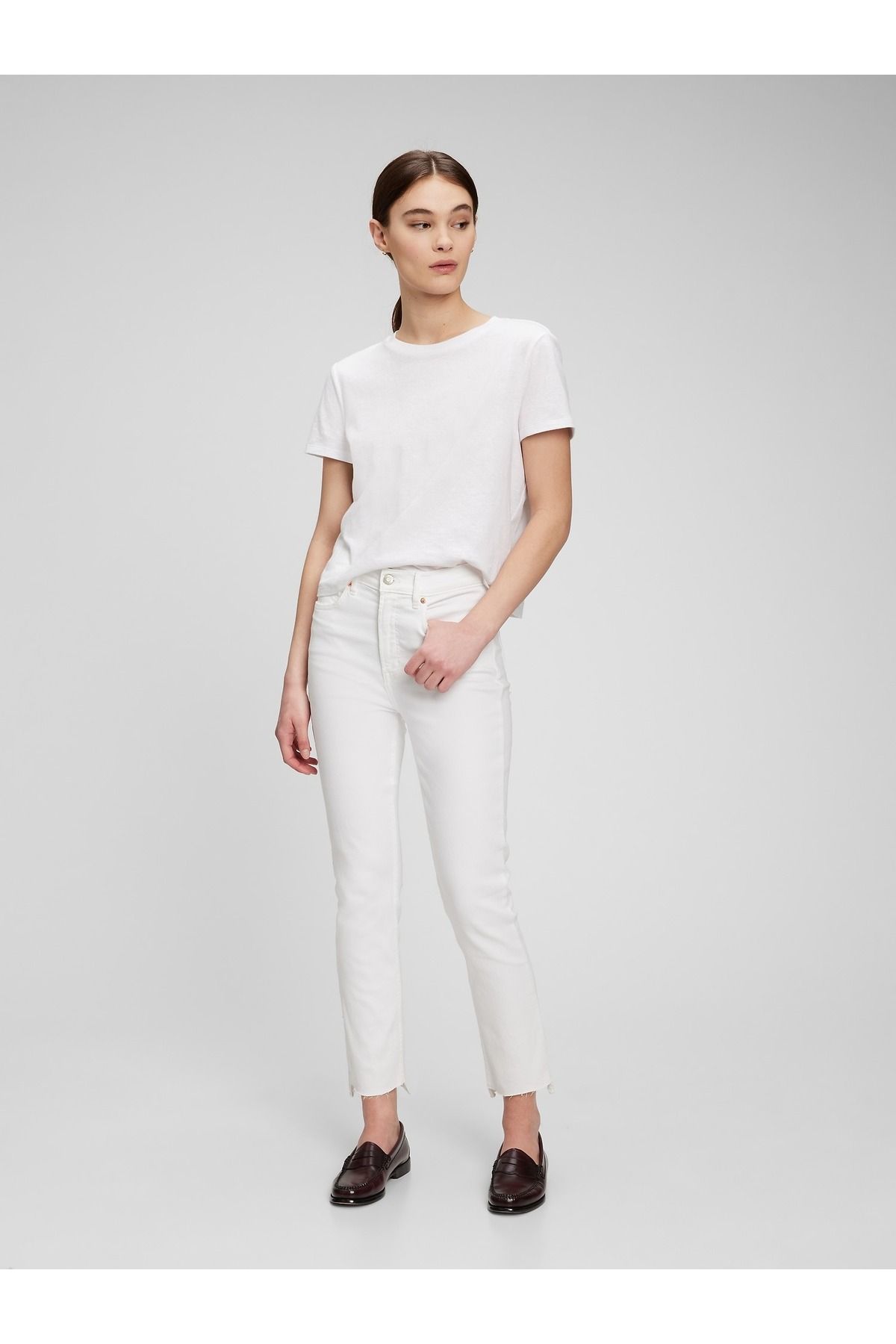 GAP Kadın Beyaz High Rise Washwell Vintage Slim Jean Pantolon