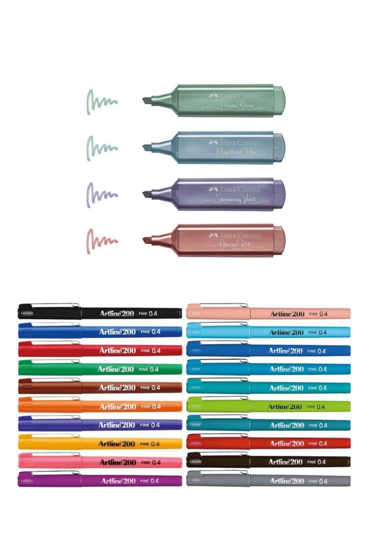 Faber Castell Metalik Işaretleme Kalemi 2021 4 Yeni Renk Ve Artline 200 20 Renk Kalem Seti - Kozme Store