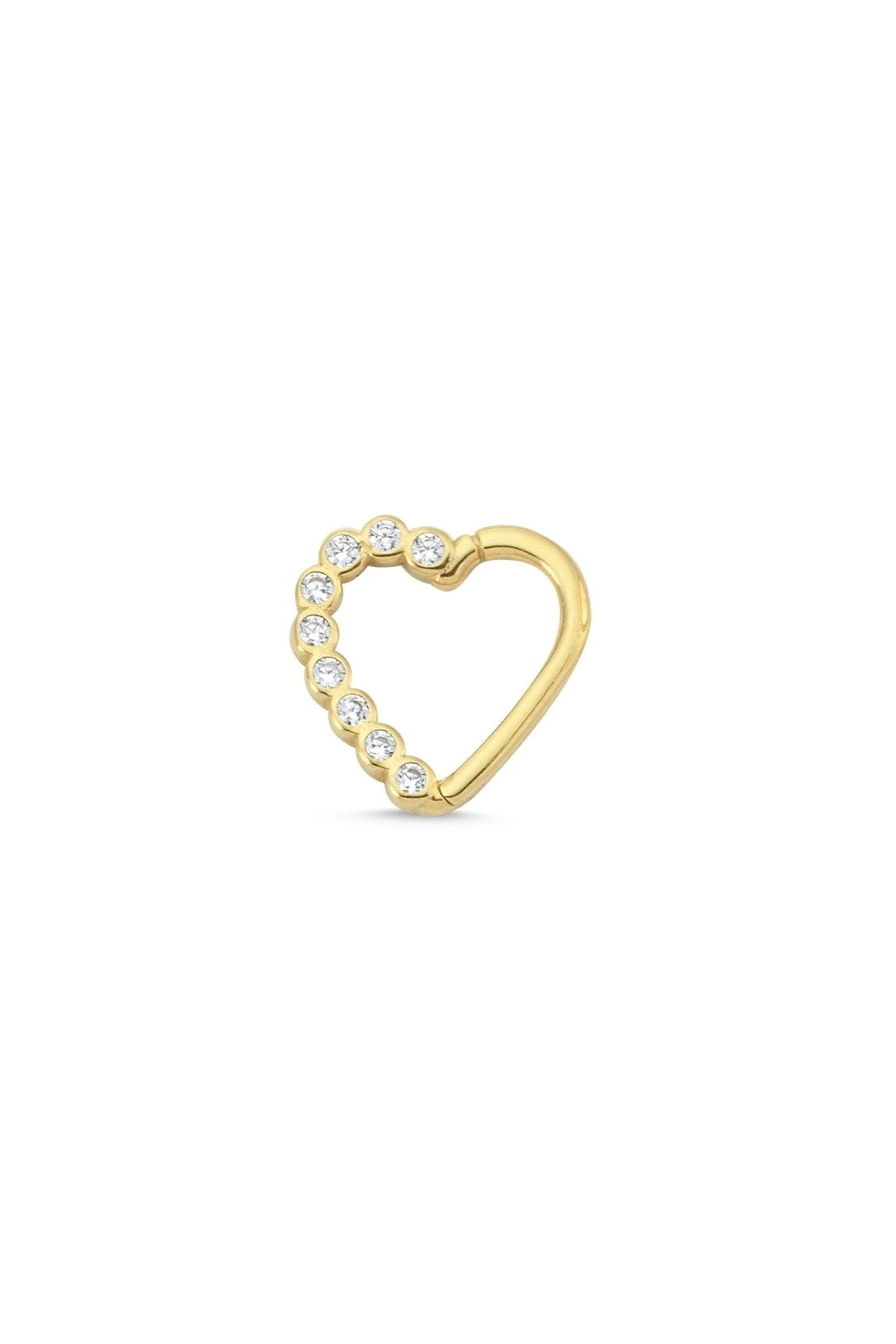 Altın Sepeti Kadın Sarı Altın Kalp Taşlı Helix Piercing