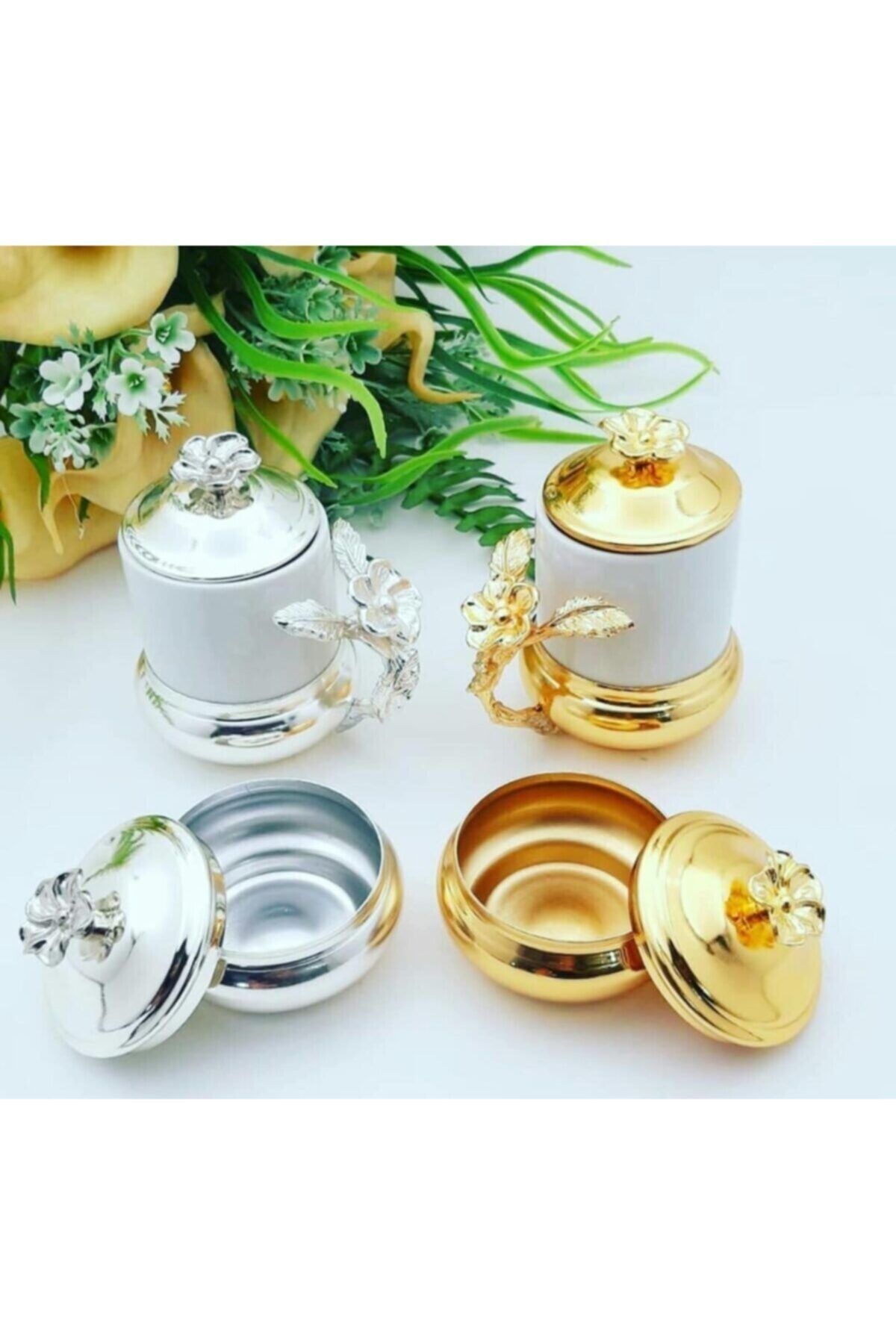 Aker Hediyelik Damat Kahvesi Fincan Takımı Lokumluklu Fincan Takımları Gold Metalik Sarı Altın Sarısı Fincanlar