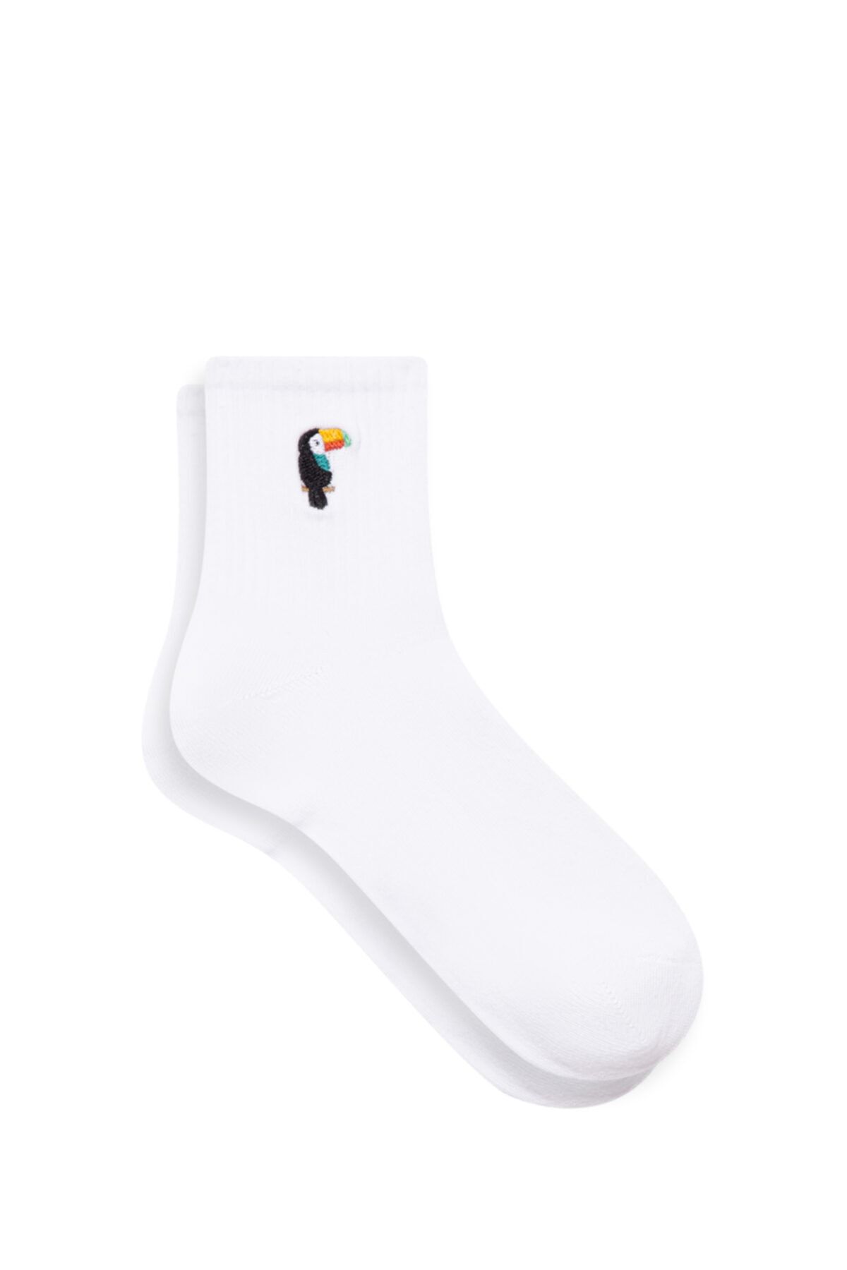 Mavi Tukan Işlemeli Beyaz Soket Çorap 198192-620