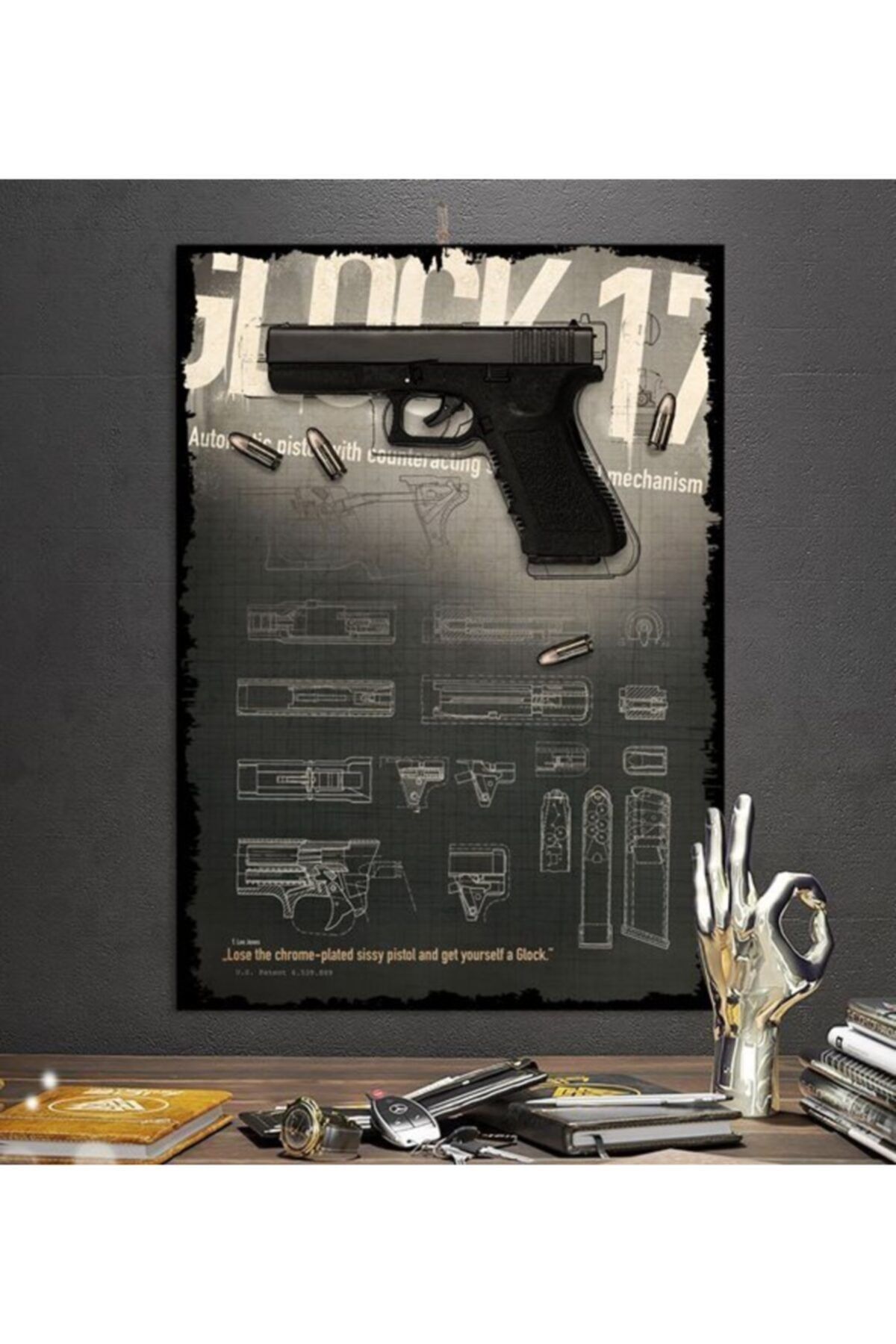 Tontilika Glock 17 Tasarım 15x21cm Hediyelik Dekoratif 8mm Ahşap Tablo