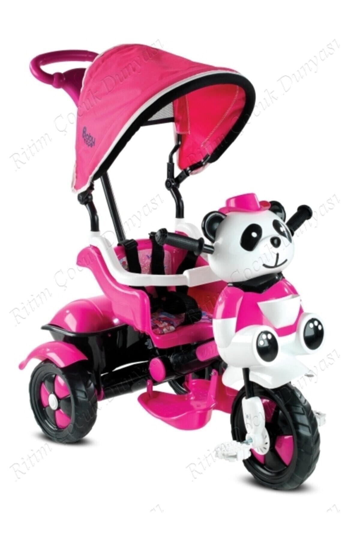 Babyhope 127 Panda Üçteker 1-2-3-4 Yaş Arası Kontrollü Kız Bebek Bisikleti - Pembe-siyah