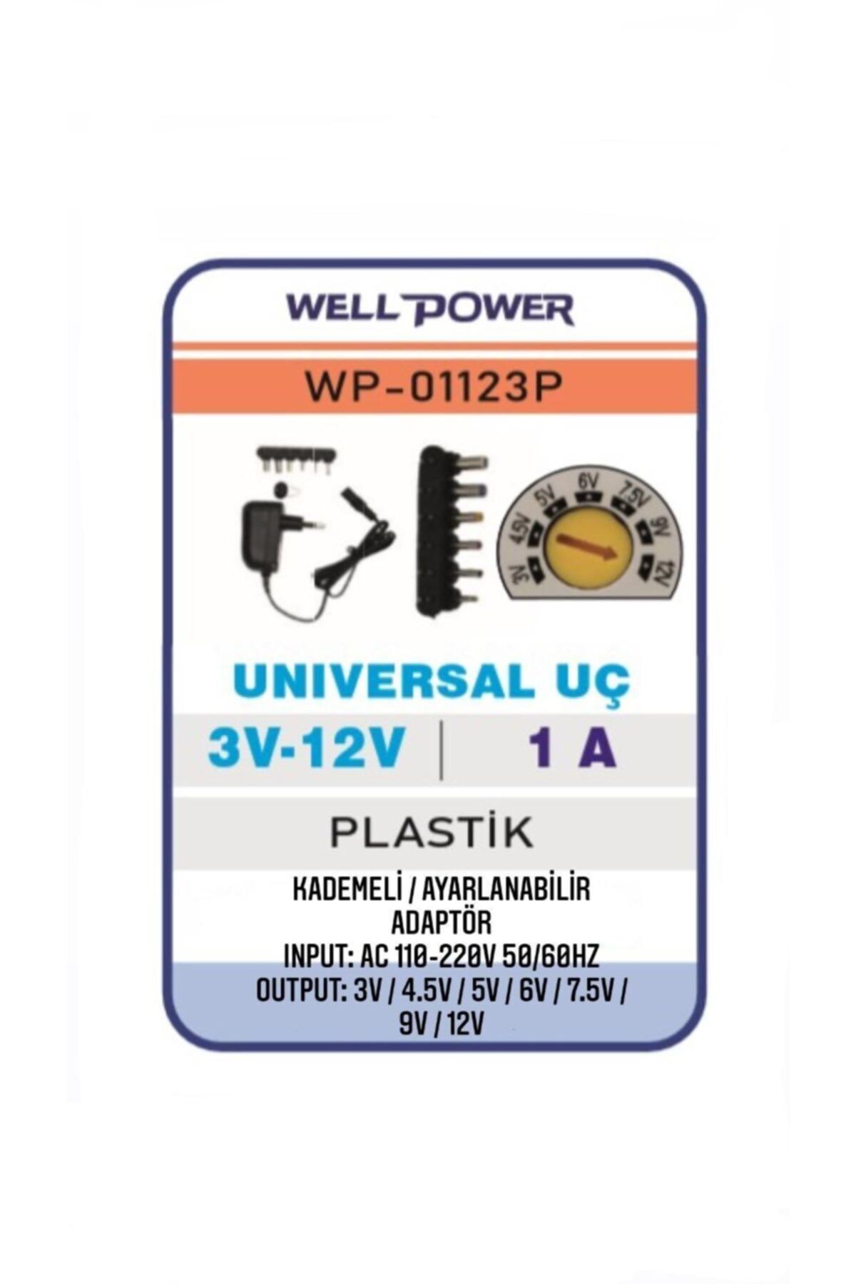 WELL POWER 12w 3v-12v Adaptör 3-12 Volt 1 Amper Unıversal Uç Kademeli/ayarlanabilir Adaptör Wellpower Wp-01123p