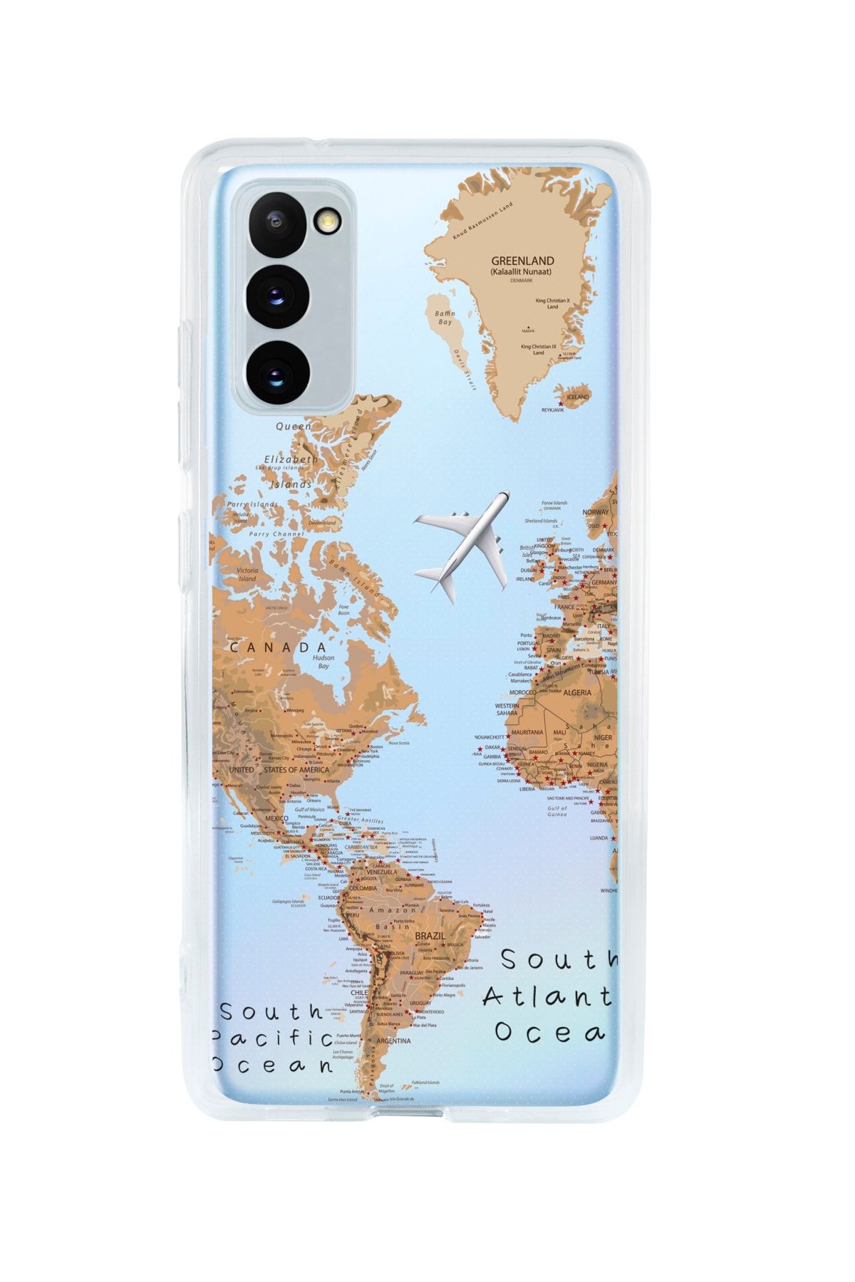 mooodcase Samsung S20 Fe Uyumlu Dünya Harita Desenli Premium Şeffaf Silikon Kılıf