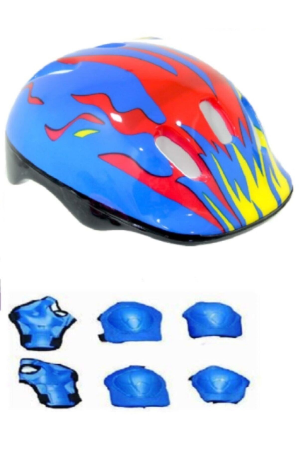 Birlik Çok Hafif Scooter Bisiklet Kaykay Paten Çocuk Kaskı Koruma Seti 6 Parça-mavi Çok Renkli