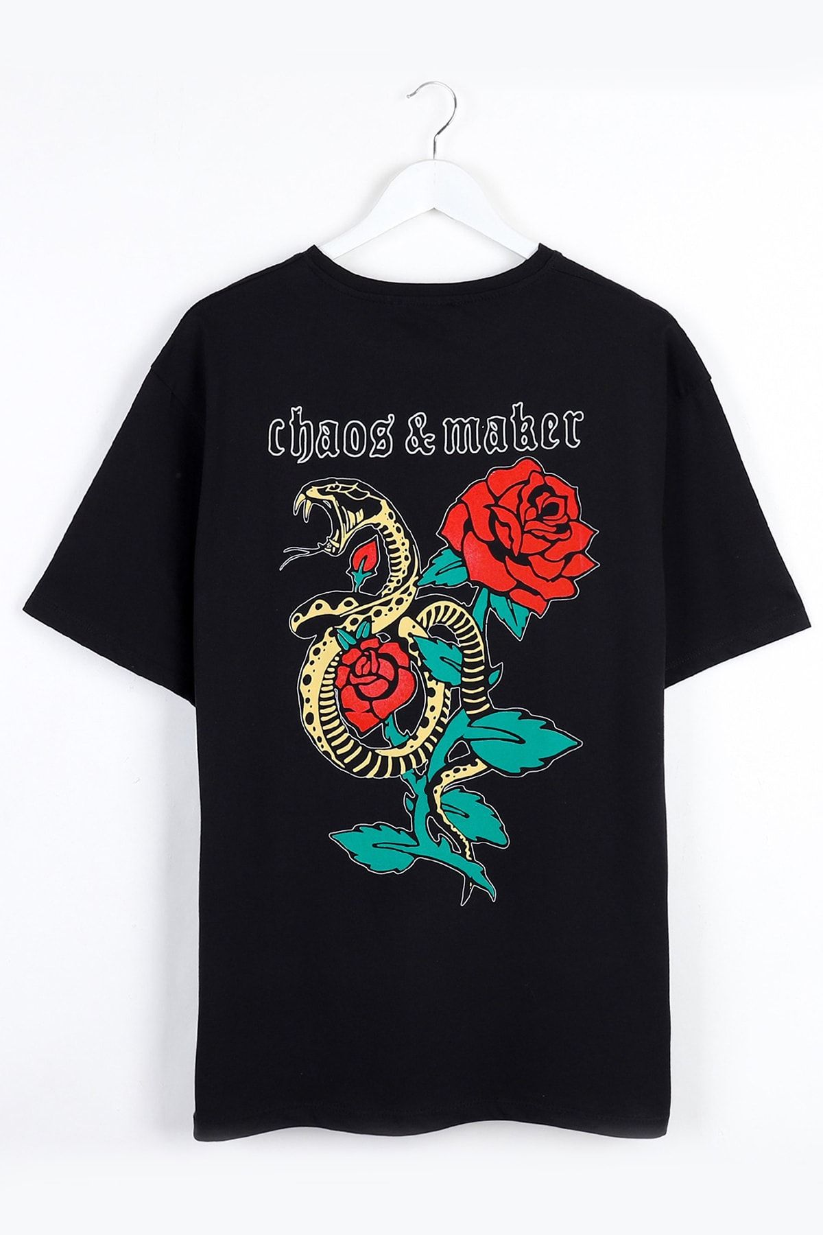 Sekizbiraltı Maker & Chaos Sırt Baskılı Siyah Oversize Unisex Tshirt