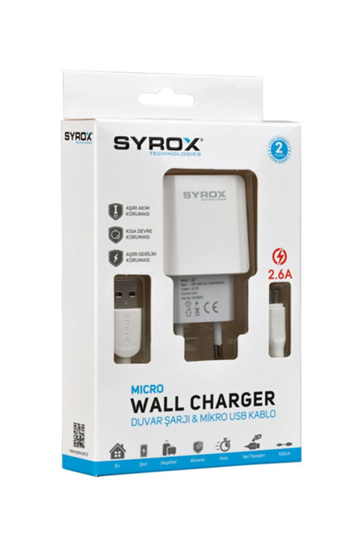 Syrox J47 Micro Usb Girişli 2.6 Amper Hızlı Şarj Aleti Beyaz