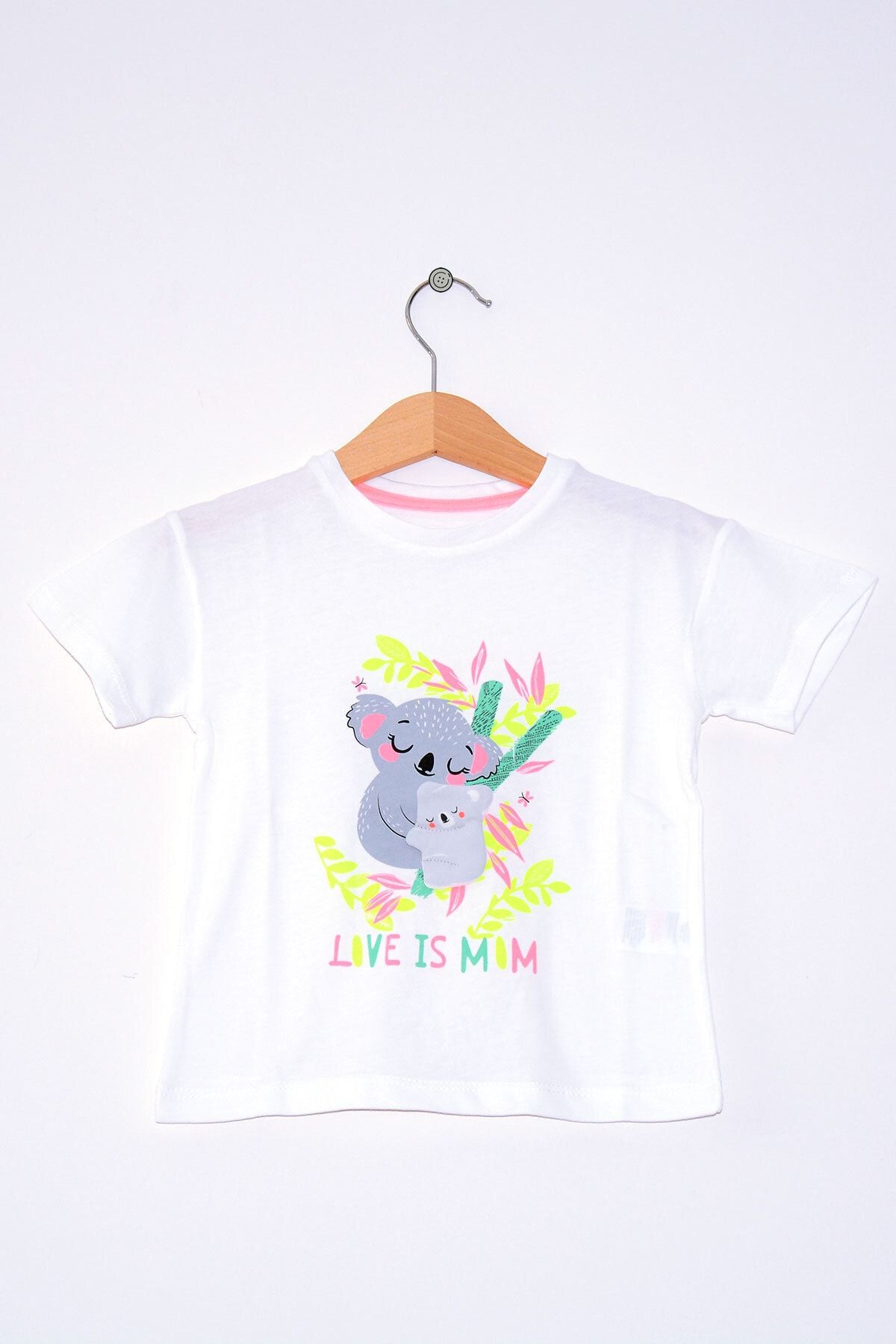 Miniyastore Kız Çocuk Koala Aplikeli Yazlık Kısa Kollu Tshirt