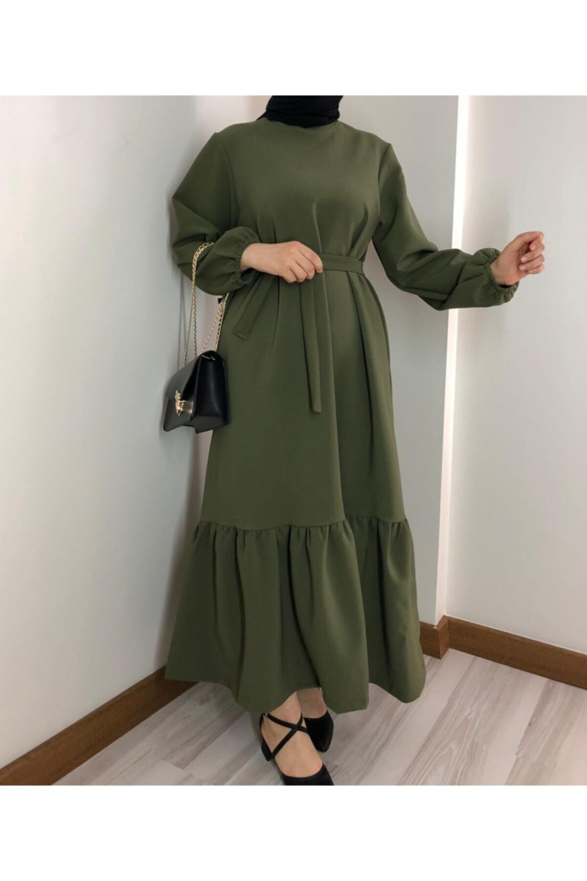 Miss Rana Kadın Tesettür Volanlı Kuşaklı Elbise