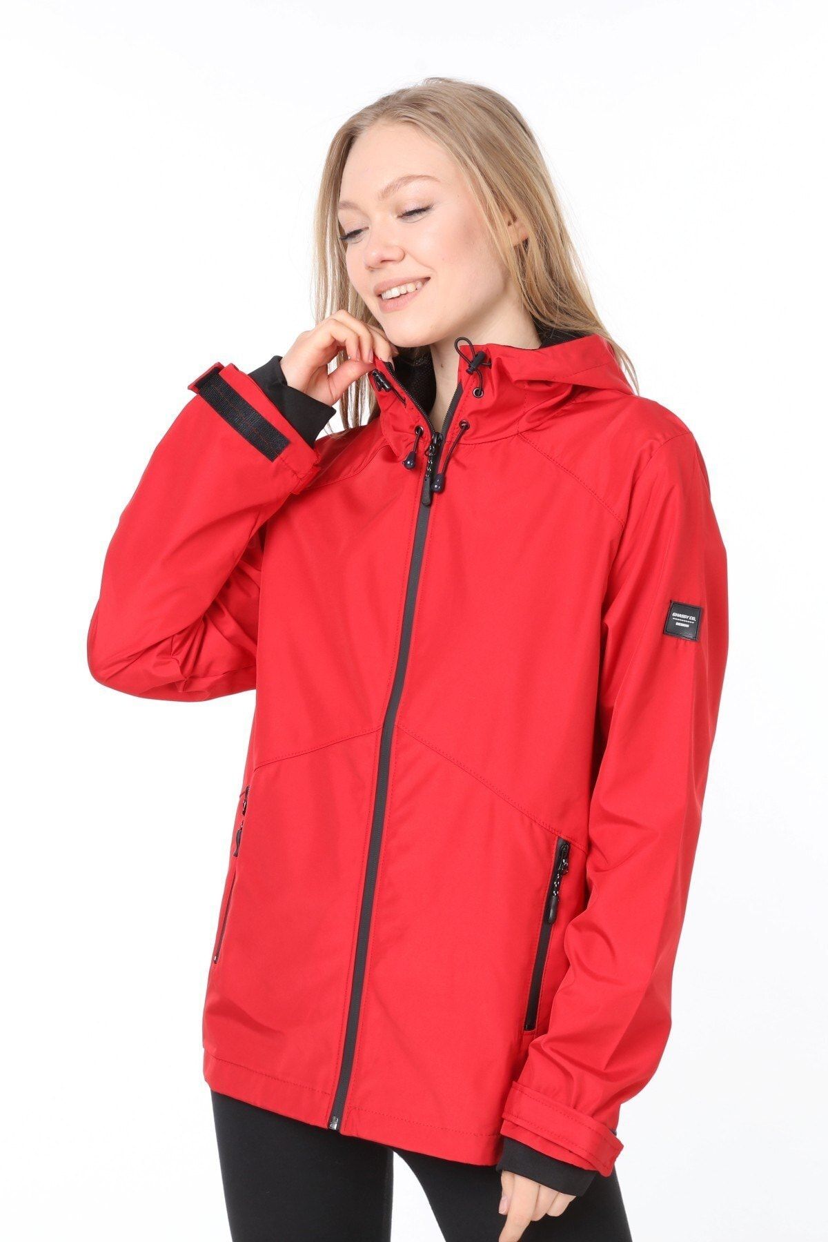 Ghassy Co Kadın Kırmızı  Rüzgarlık/yağmurluk Omuz Detaylı Mevsimlik Spor Ceket