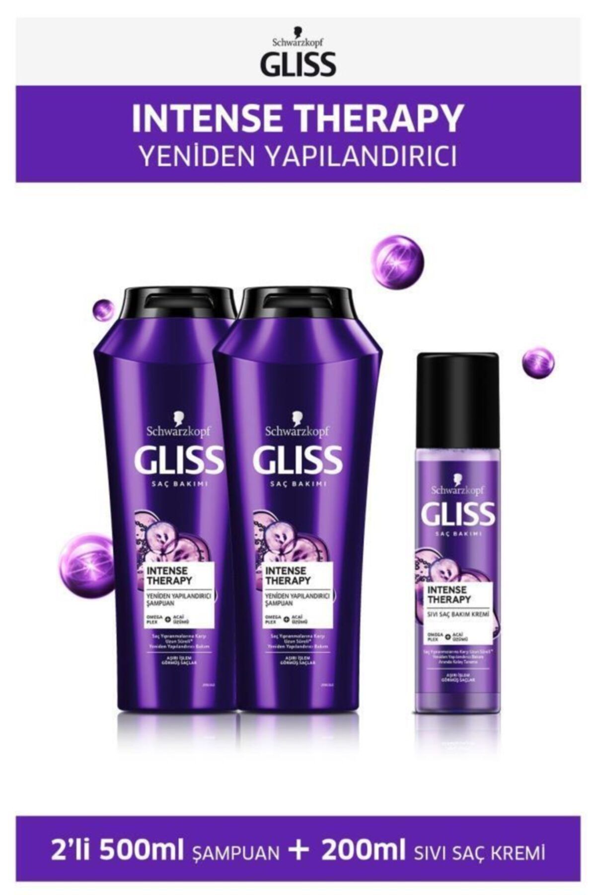 Gliss Intense Therapy Şampuan 500 Ml X 2 Adet + Sıvı Saç Kremi 200 Ml