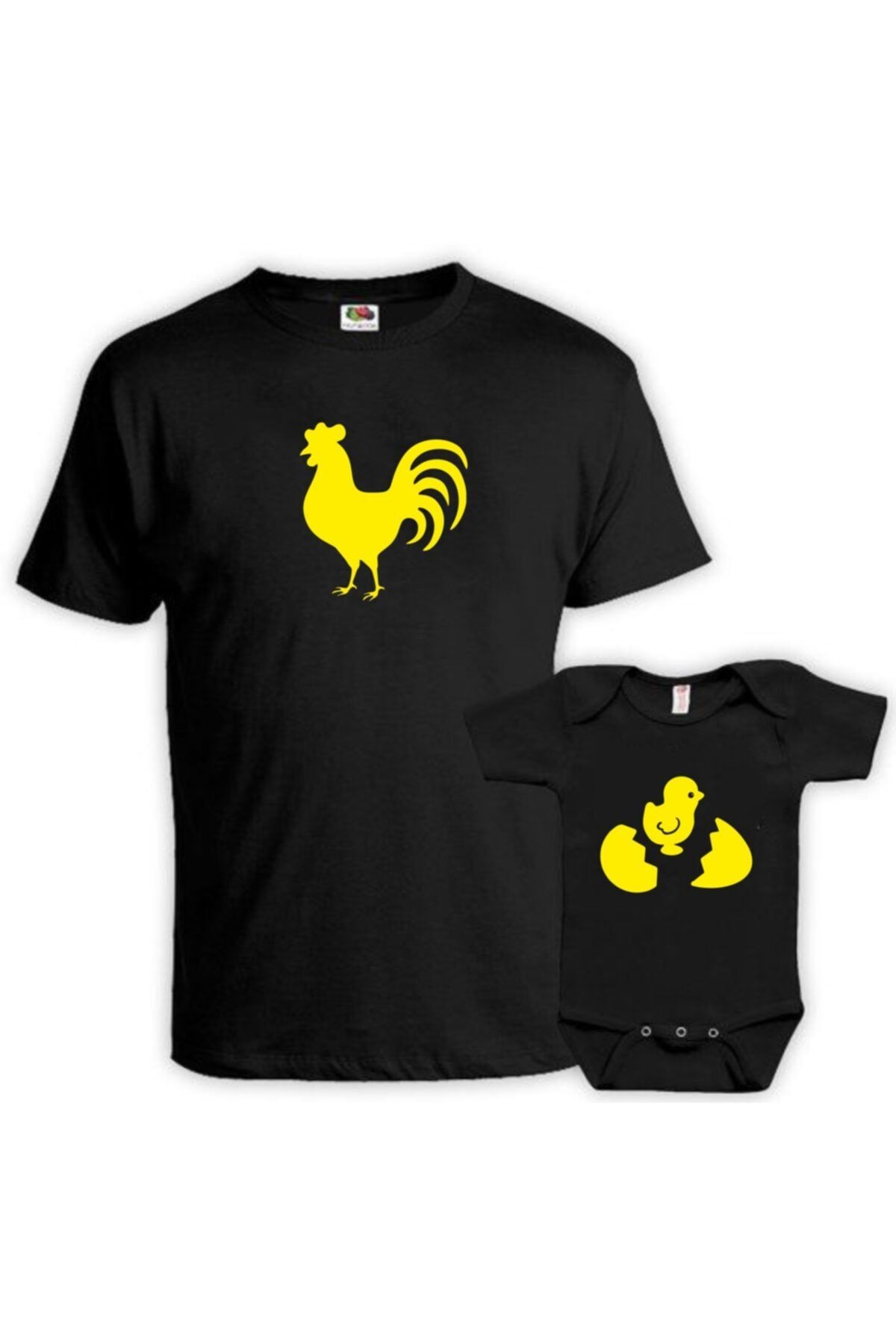 venüsdijital Horoz Civciv Baba Oğul Siyah Tshirt Zıbın (tekil Üründür Kombin Yapılabilir Fiyatları Ayrı Ayrıdır)