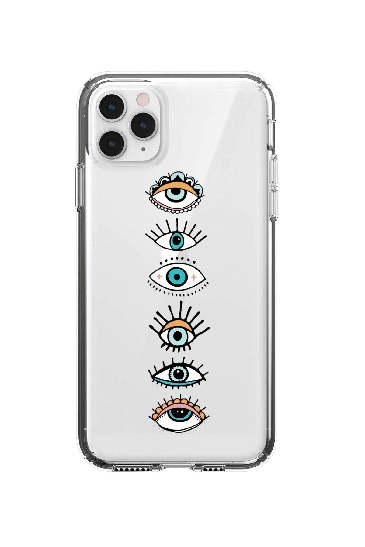 mooodcase Iphone 11 Pro Max Renkli Gözler Desenli Premium Şeffaf Silikon Kılıf Şeffaf79