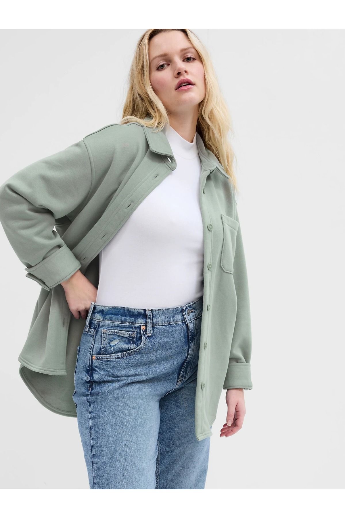 GAP Kadın Yeşil Fleece Gömlek Ceket