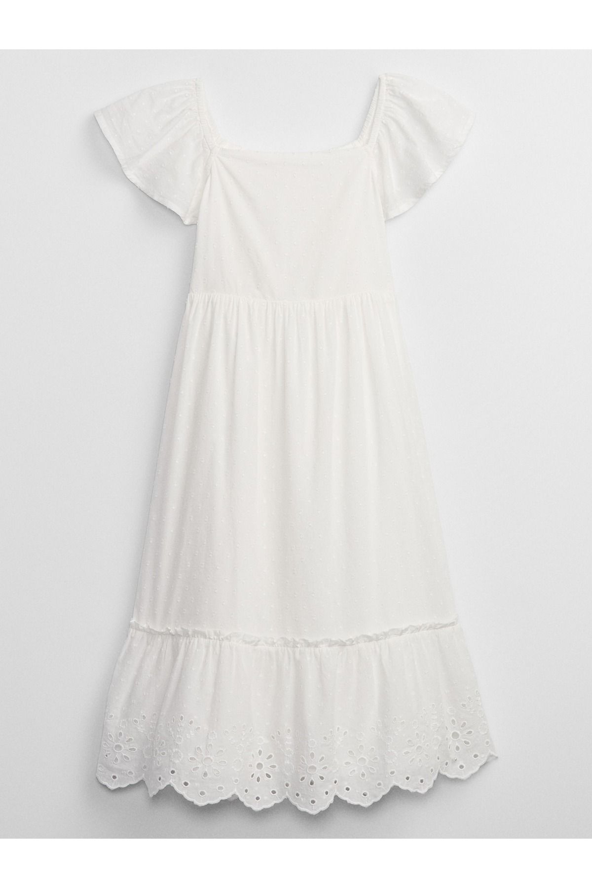 GAP Kız Çocuk Kırık Beyaz Fisto Işlemeli Volan Kol Elbise