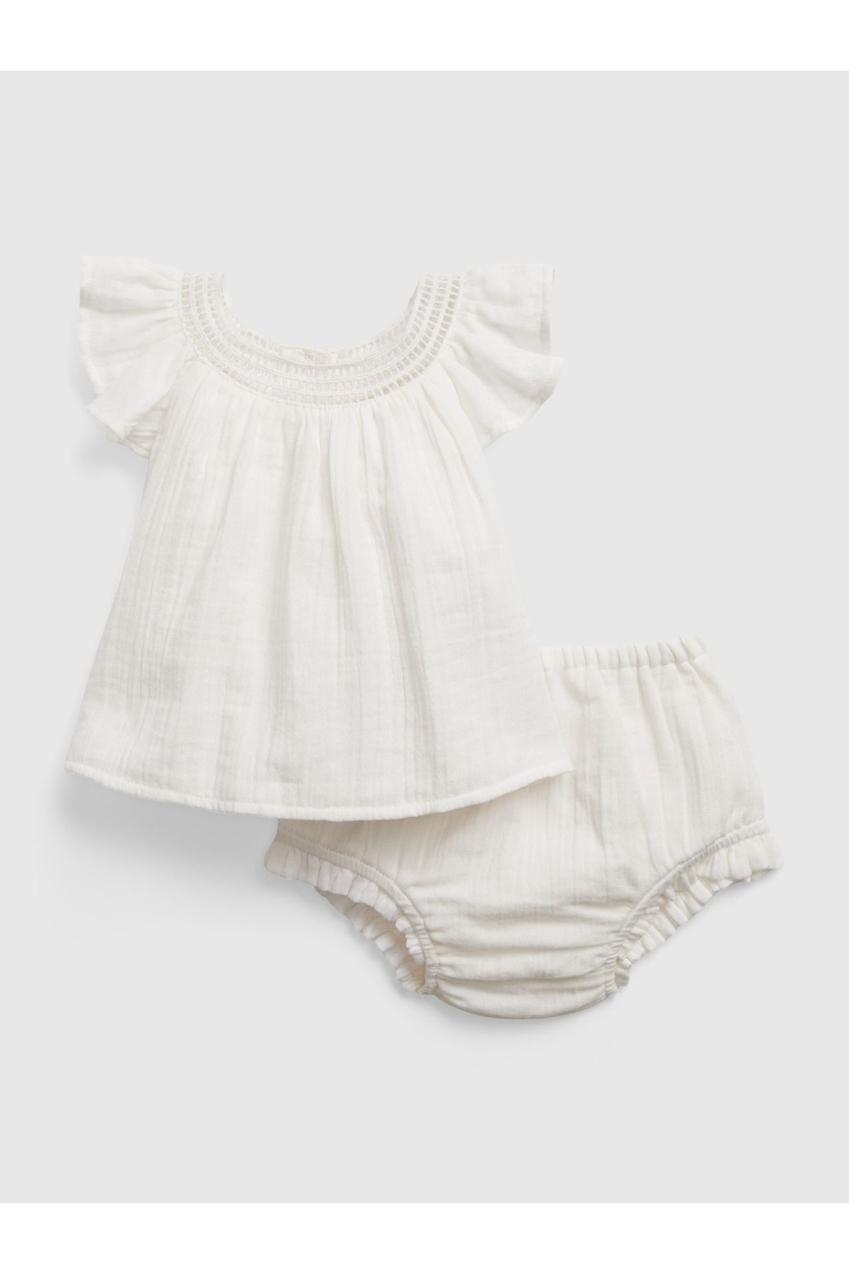 GAP Kız Bebek Kırık Beyaz Fisto Işlemeli Gauze Outfit Set