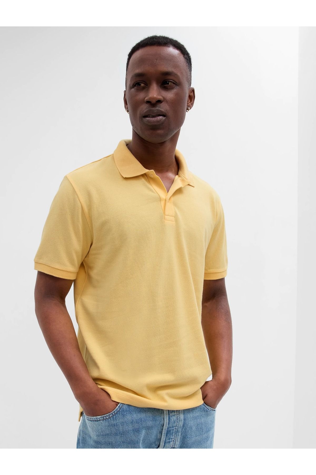 GAP Erkek Sarı Pique Kısa Kollu Polo T-shirt