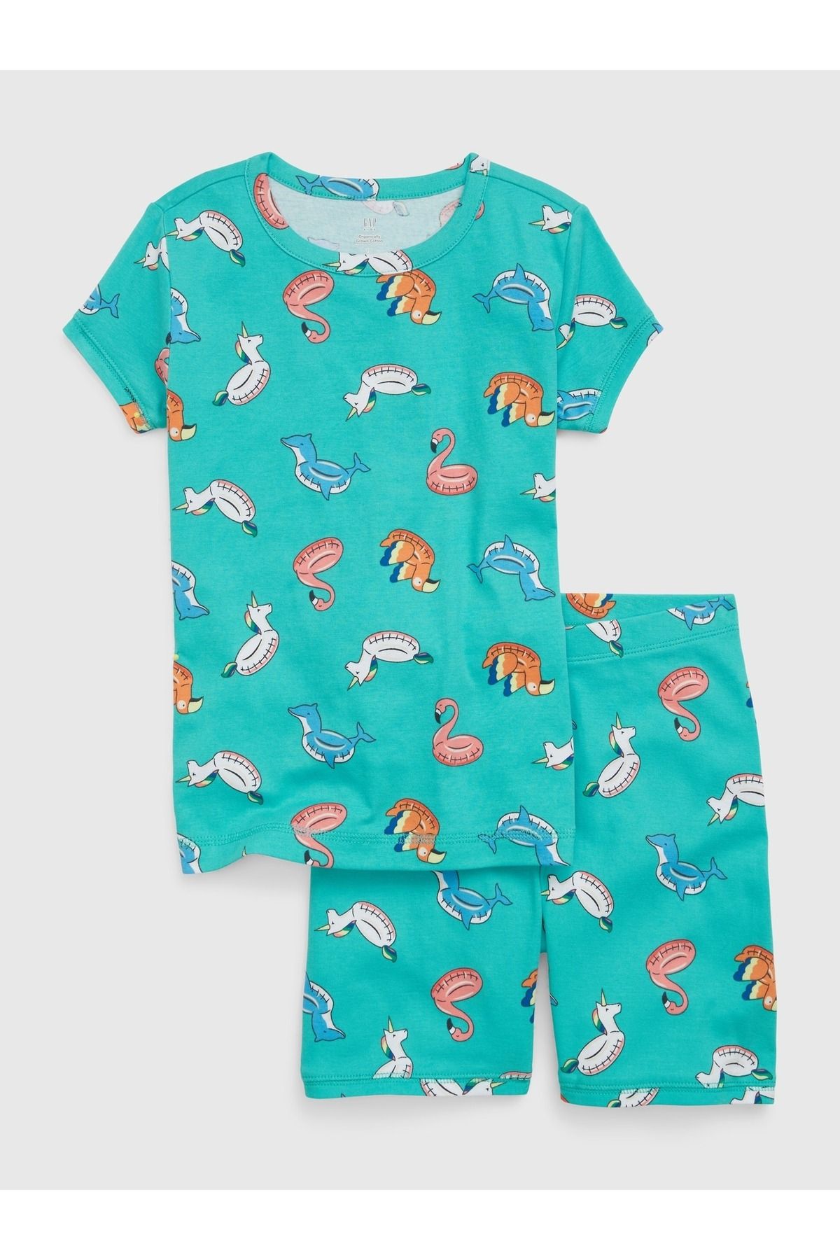 GAP Kız Çocuk Mavi %100 Organik Pamuk Desenli Pijama Şort Takım