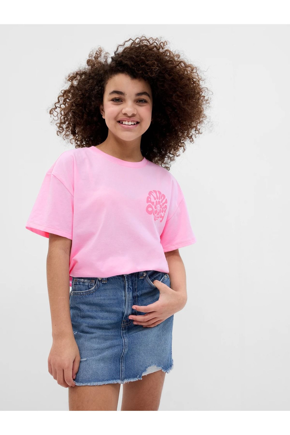 GAP Kız Çocuk Pembe %100 Organik Pamuk Grafikli Tunik T-shirt