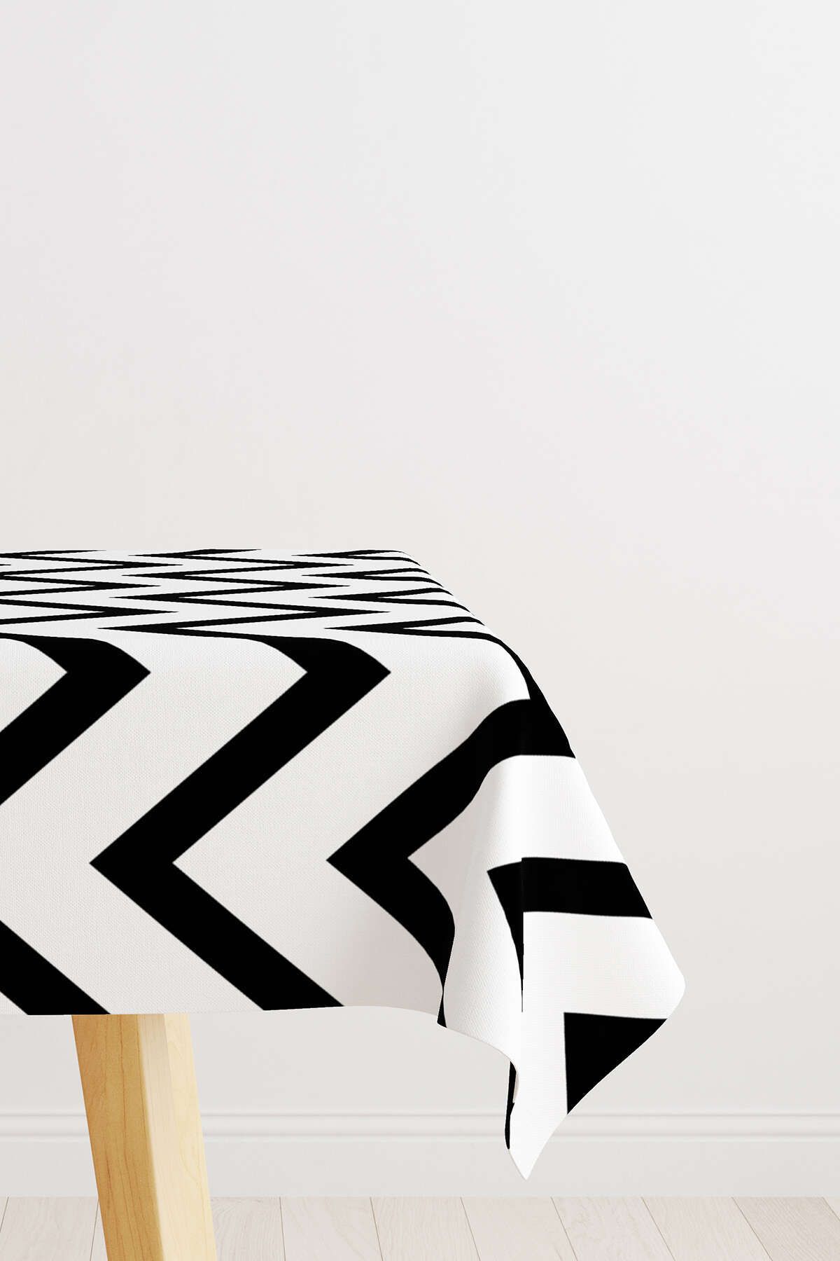 Cango Home Beyaz Siyah Dekoraif Zigzag Desenli Dijital Baskılı Masaörtüsü Otyk561-ms