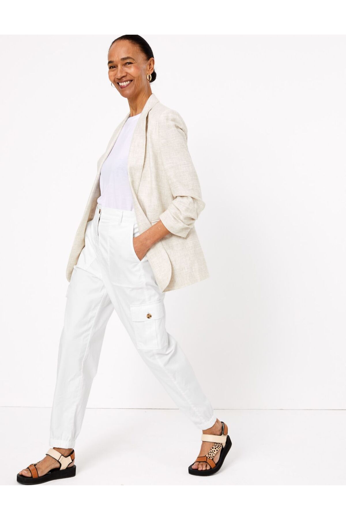 Marks & Spencer Kadın Beyaz Kargo Pantolon T57006117
