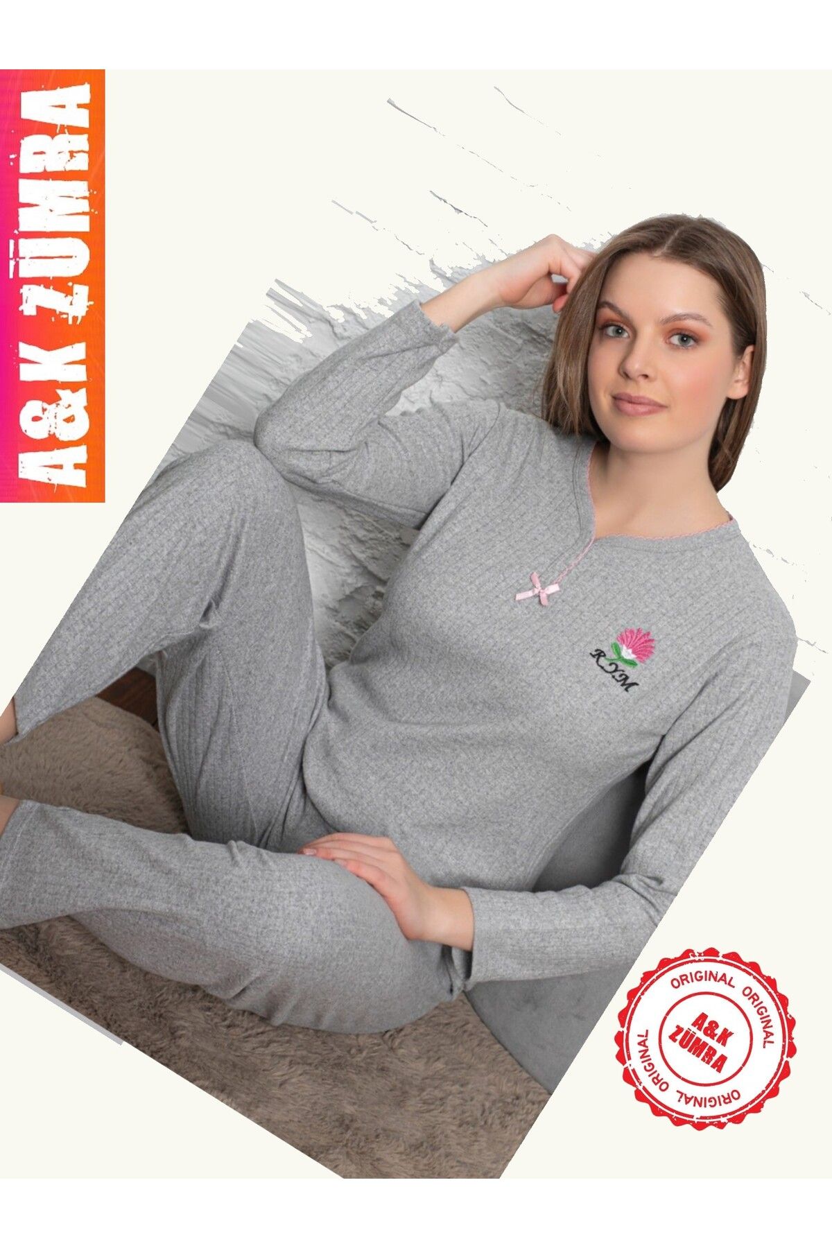 A&K ZÜMRA Kadın Kışlık Model Anne Pijama Takımı Gri