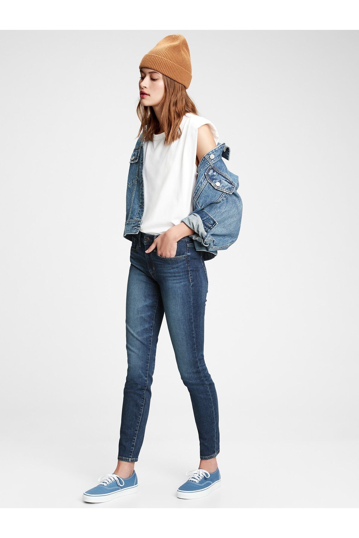 GAP Kadın Lacivert Mid Rise True Skinny Jean Pantolon